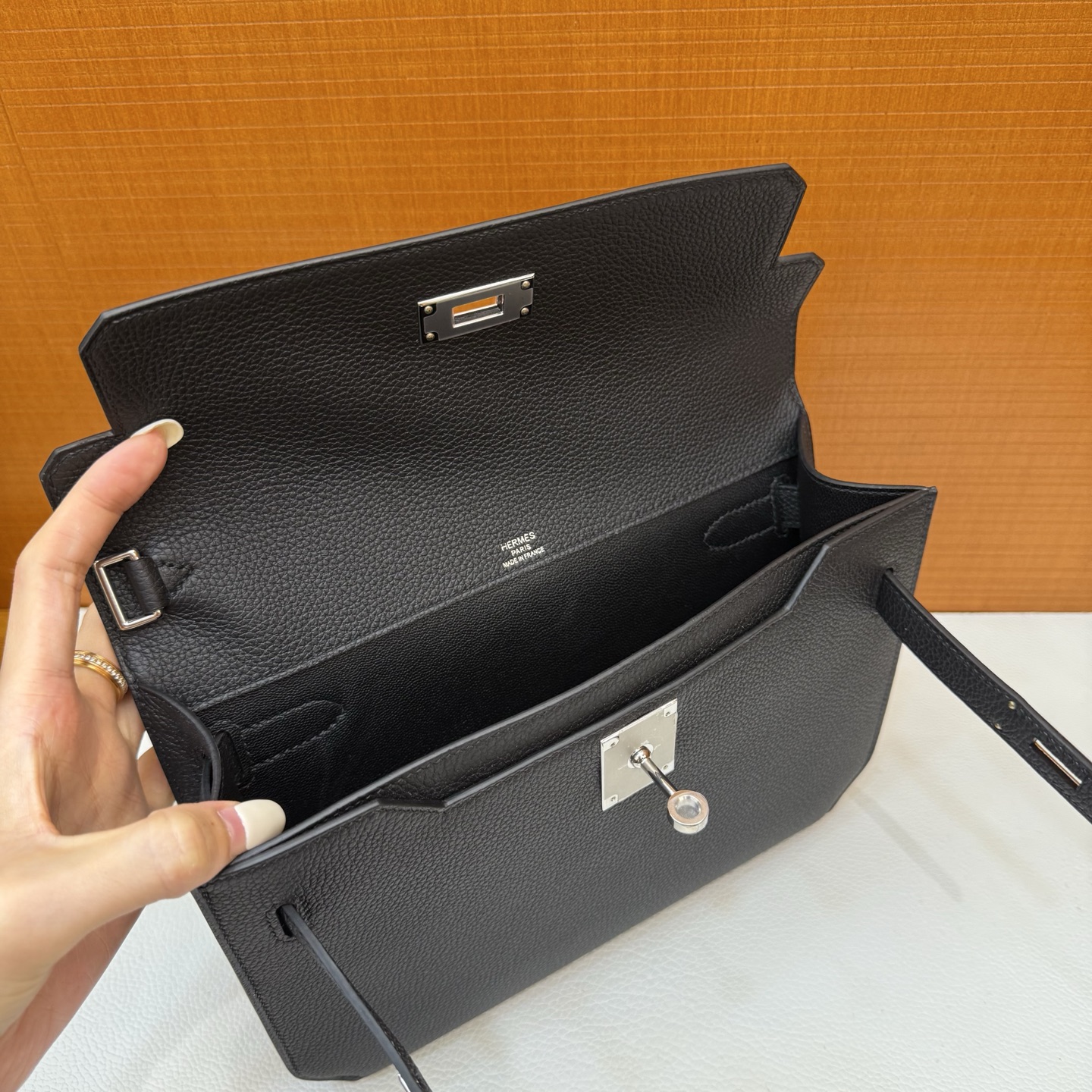 Kelly Depeches 25cm Togo original imported German calfskin Color: Ck89 black Noir Phw fully handmade wax stitching Silver buckle customized✈️ - Image 10