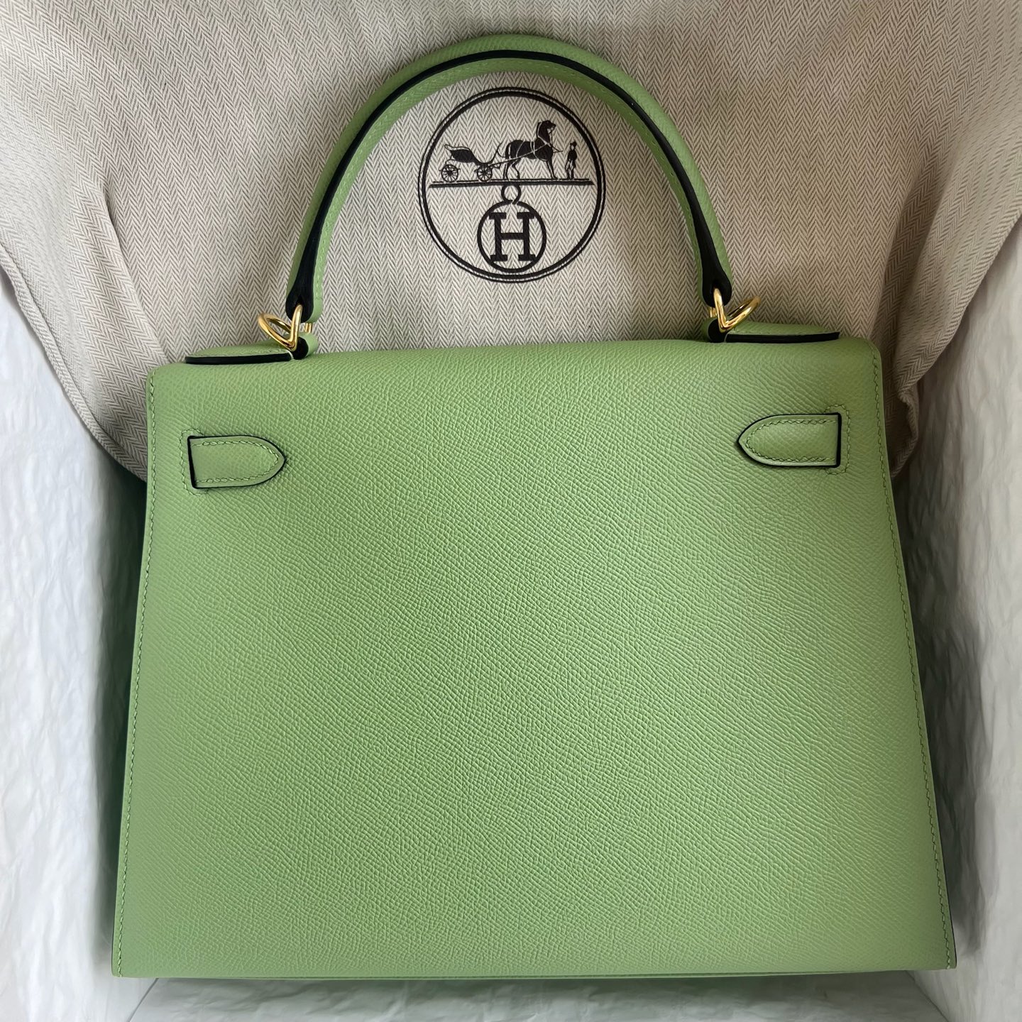 Kelly 28cm Epsom original imported German palm print Color: 3i avocado green, fully handmade wax stitching Original hardware hand-engraved Gold buckle customized✈️ - Image 12