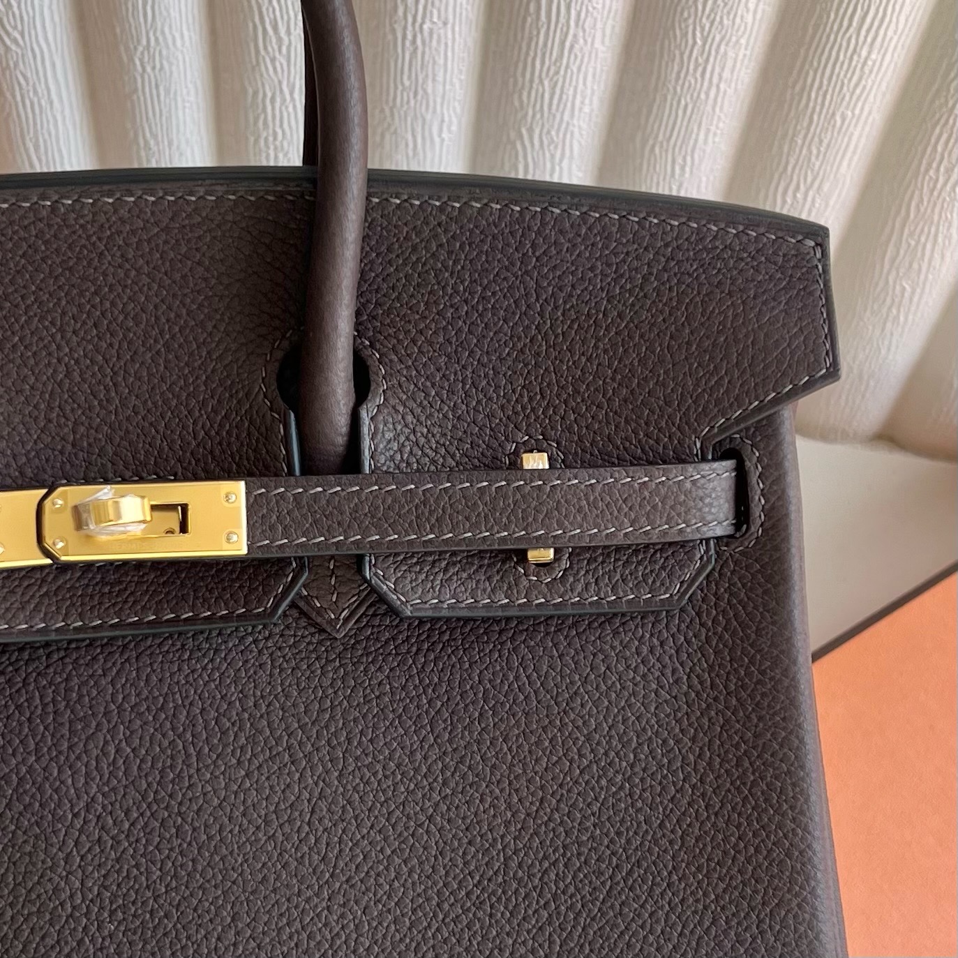 Birkin 25cm Barenia grain saddle leather Color: Ck46 ebony color Ebene fully handmade wax stitching Original hardware hand-engraved Ghw customized✈️ - Image 2