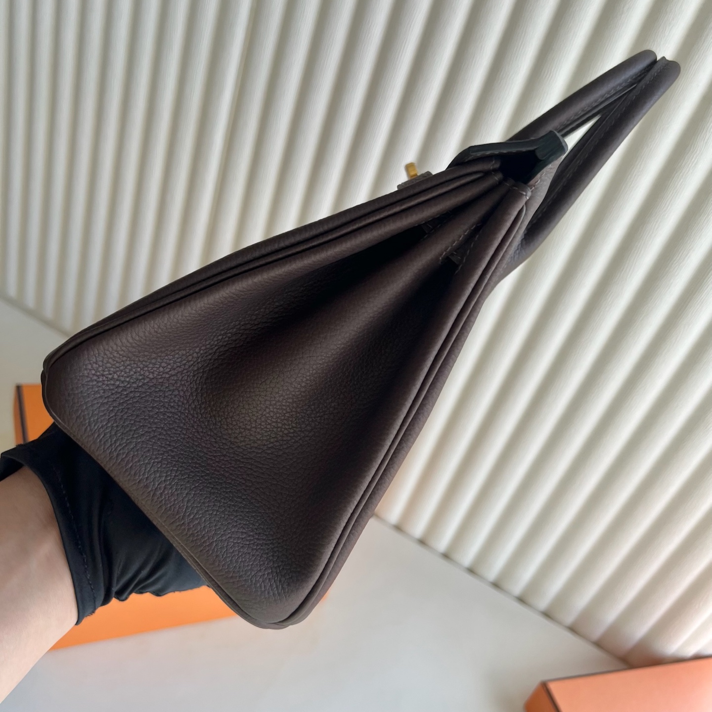 Birkin 25cm Barenia grain saddle leather Color: Ck46 ebony color Ebene fully handmade wax stitching Original hardware hand-engraved Ghw customized✈️ - Image 3
