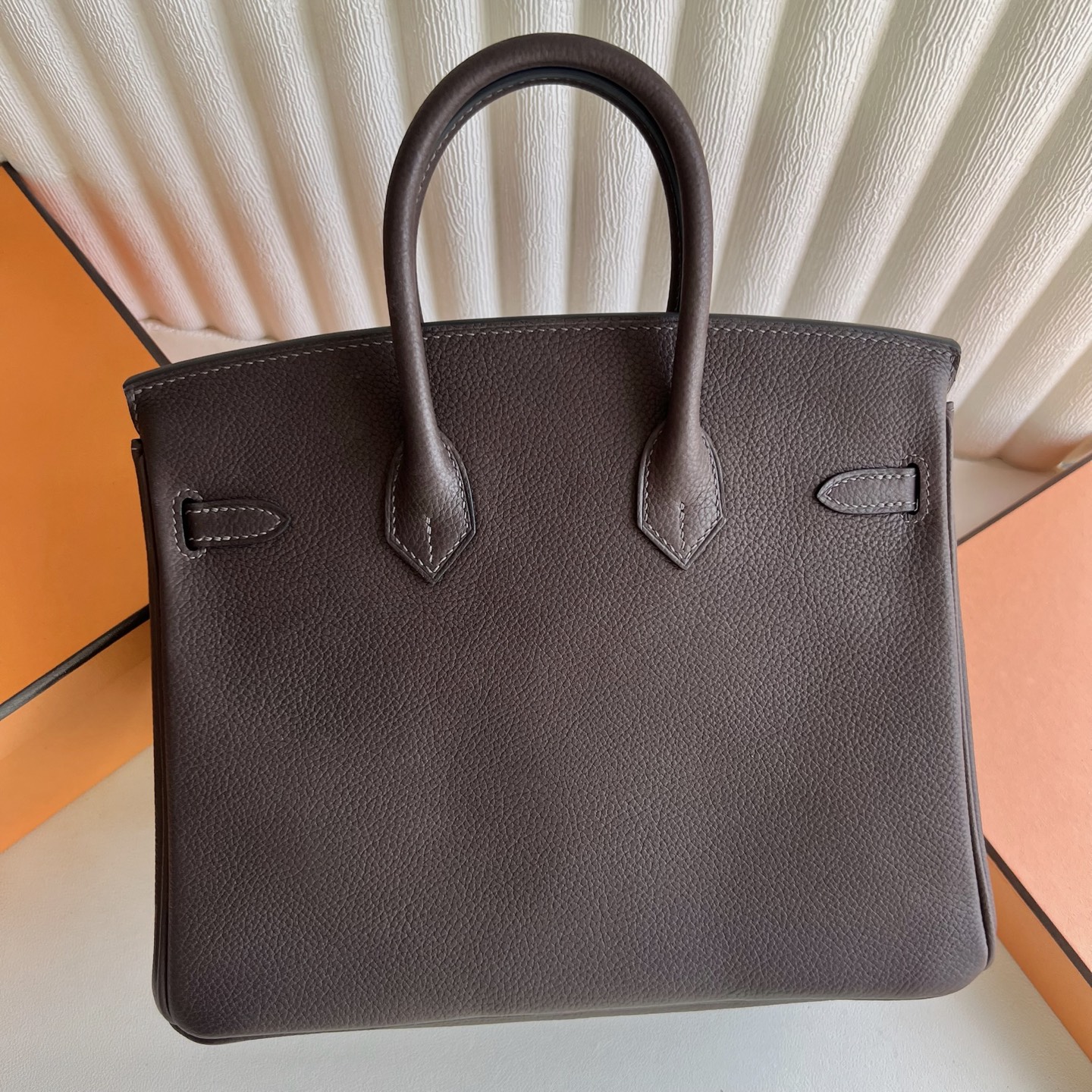 Birkin 25cm Barenia grain saddle leather Color: Ck46 ebony color Ebene fully handmade wax stitching Original hardware hand-engraved Ghw customized✈️ - Image 4