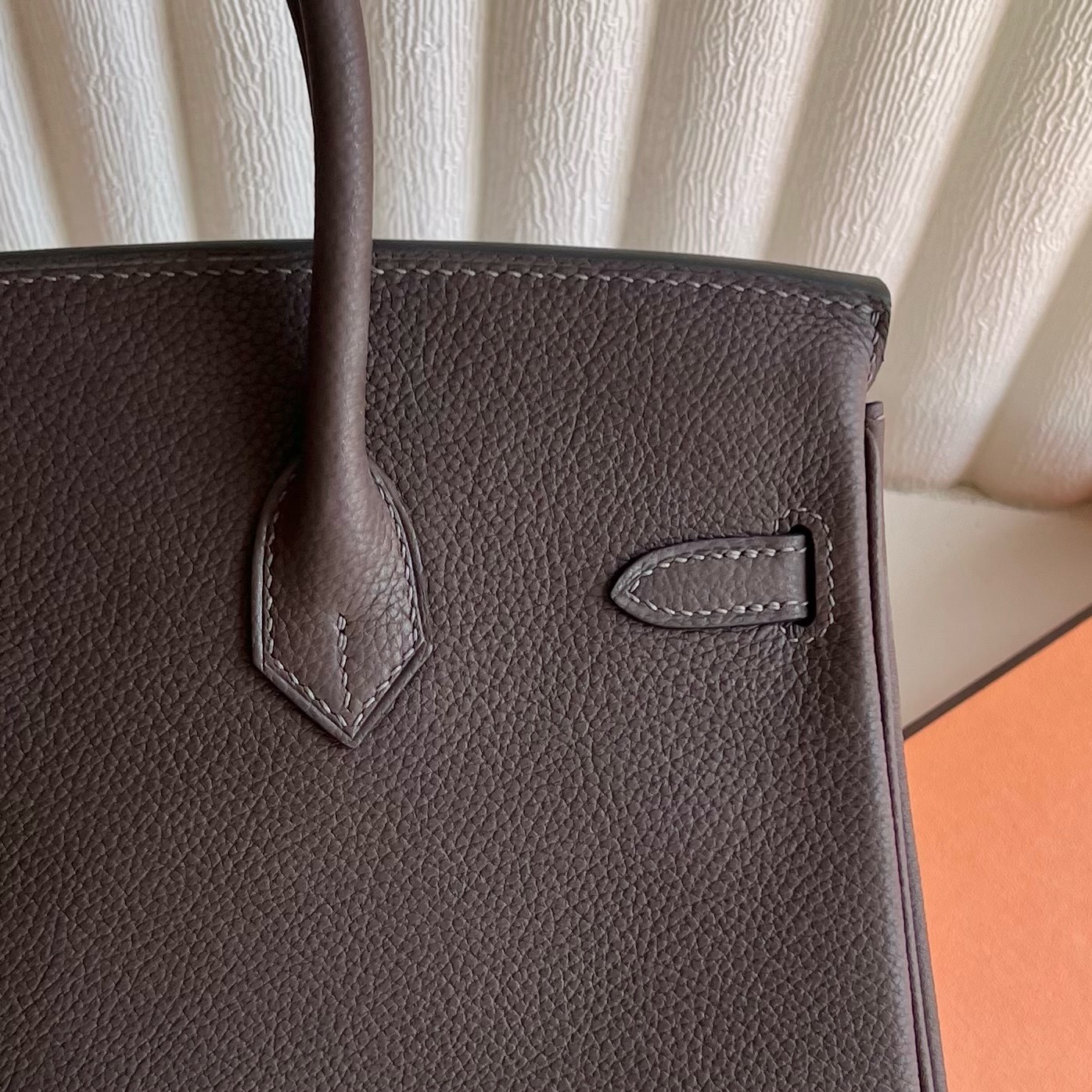 Birkin 25cm Barenia grain saddle leather Color: Ck46 ebony color Ebene fully handmade wax stitching Original hardware hand-engraved Ghw customized✈️ - Image 5