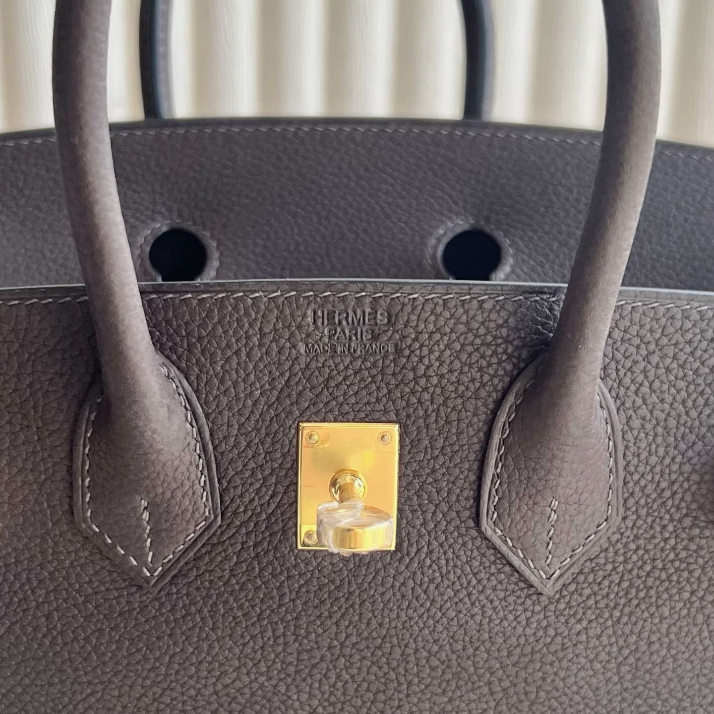 Birkin 25cm Barenia grain saddle leather Color: Ck46 ebony color Ebene fully handmade wax stitching Original hardware hand-engraved Ghw customized✈️ - Image 7