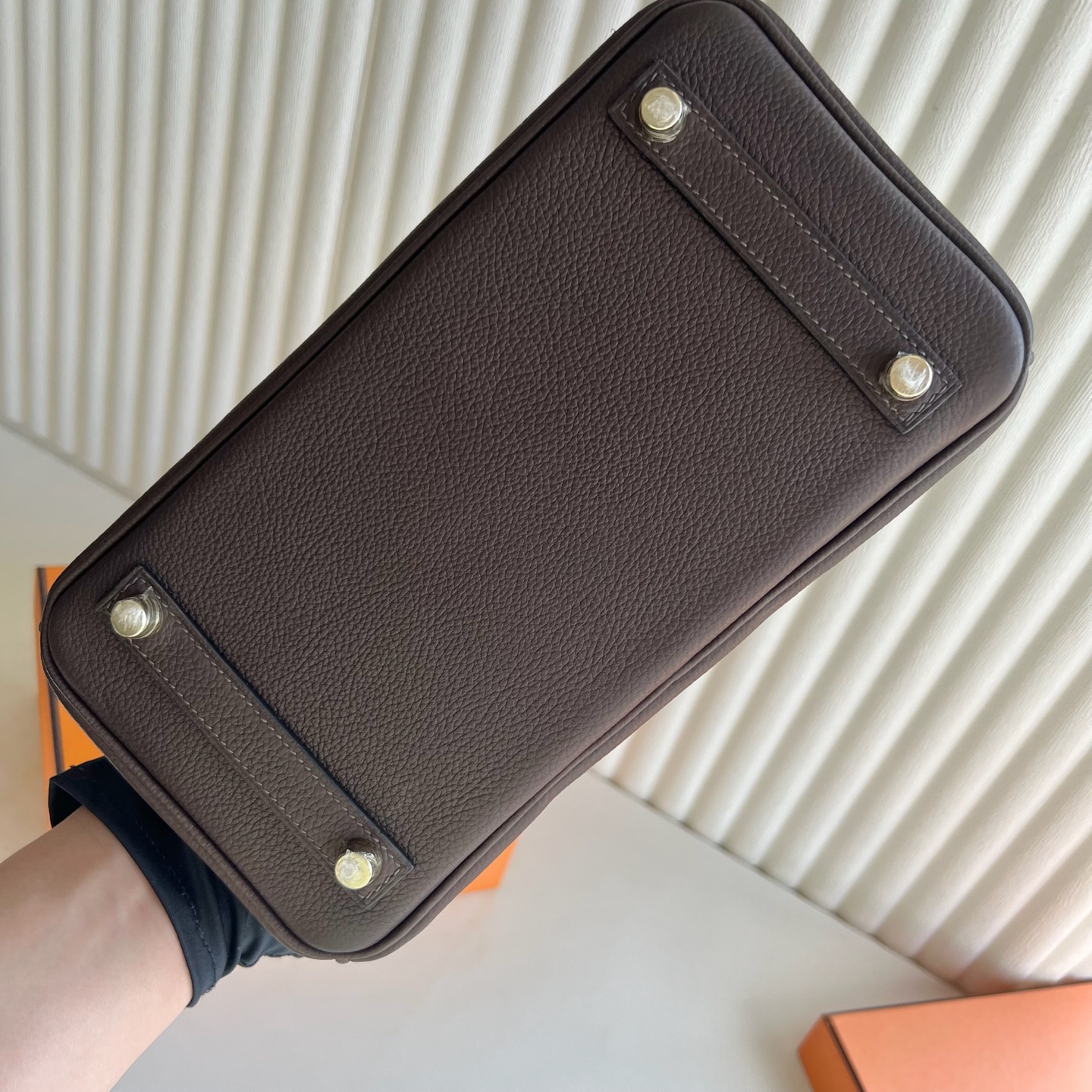 Birkin 25cm Barenia grain saddle leather Color: Ck46 ebony color Ebene fully handmade wax stitching Original hardware hand-engraved Ghw customized✈️ - Image 9