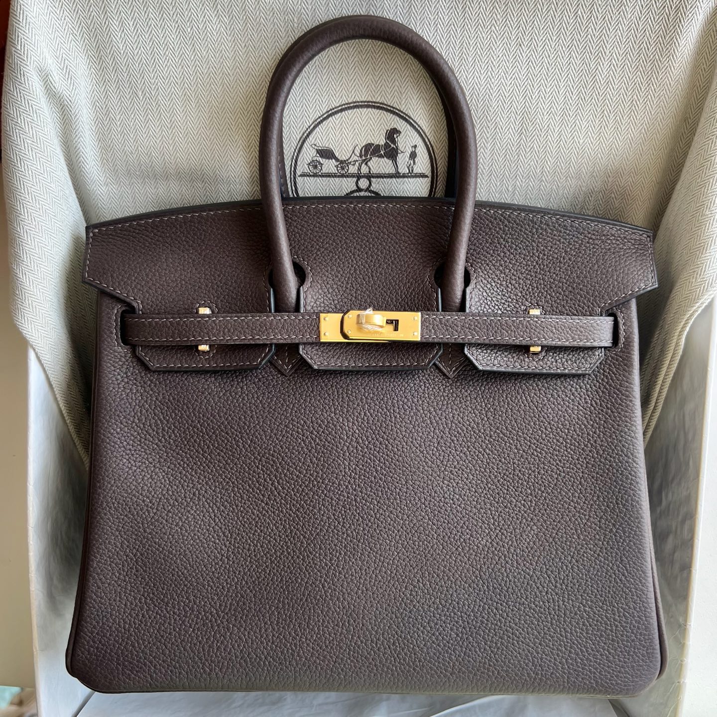 Birkin 25cm Barenia grain saddle leather Color: Ck46 ebony color Ebene fully handmade wax stitching Original hardware hand-engraved Ghw customized✈️ - Image 10