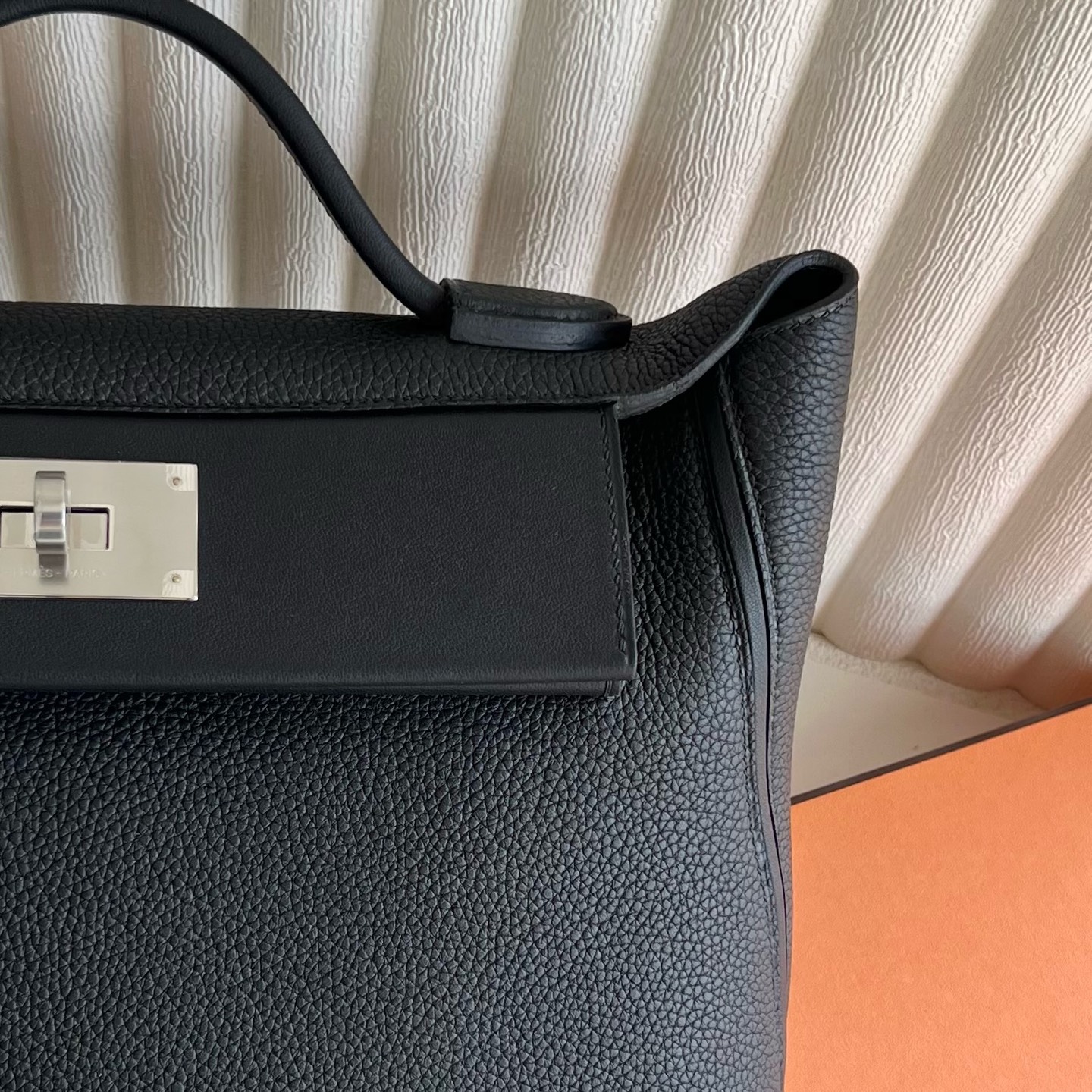 Kelly24/24 29cm Maurice fights Swift Color: Ck89 black Noir fully handmade wax thread sewing Silver buckle customized✈️ - Image 2