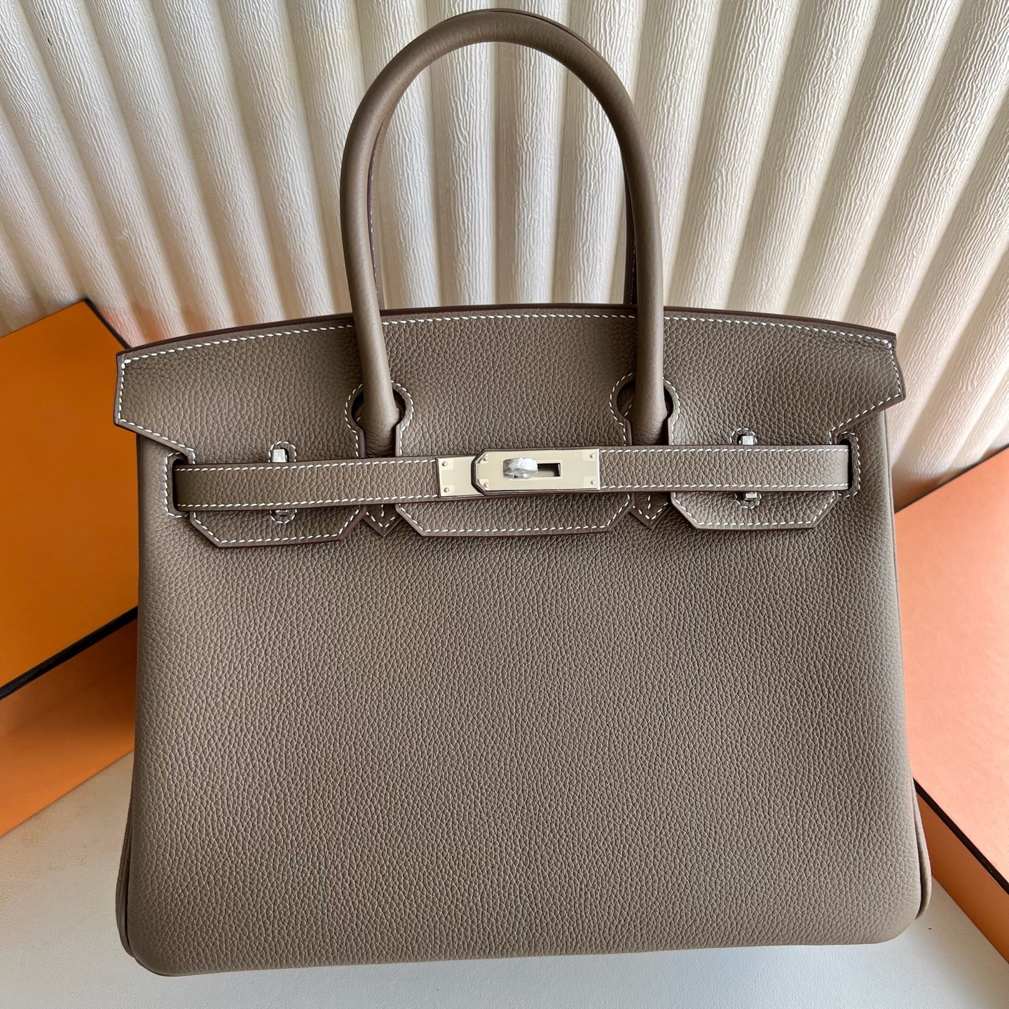 Spot Birkin 30cm Togo original German imported calfskin Color: Ck18 elephant gray Etoupe fully handmade wax stitching Silver buckle Stock