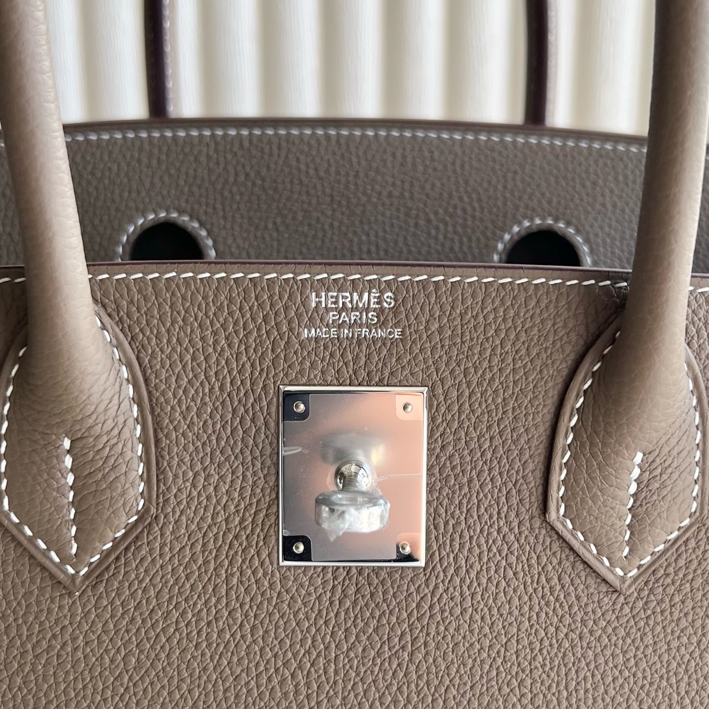Spot Birkin 30cm Togo original German imported calfskin Color: Ck18 elephant gray Etoupe fully handmade wax stitching Silver buckle Stock - Image 8