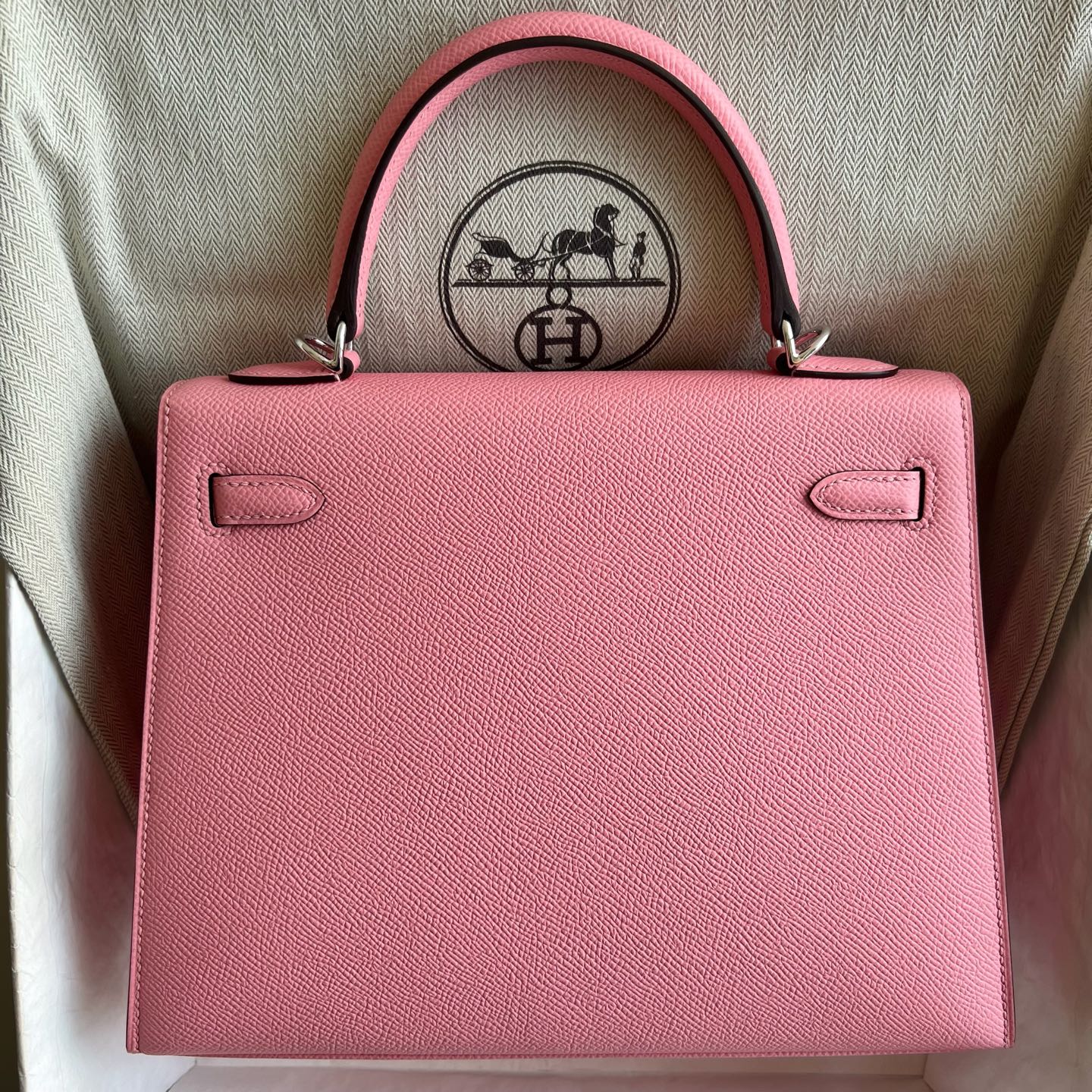 Kelly 25cm Epsom Color: 1Q Milkshake Powder Rose Confetti Fully handmade wax stitching Original hardware hand-engraved silver buckle customized✈️ - Image 8
