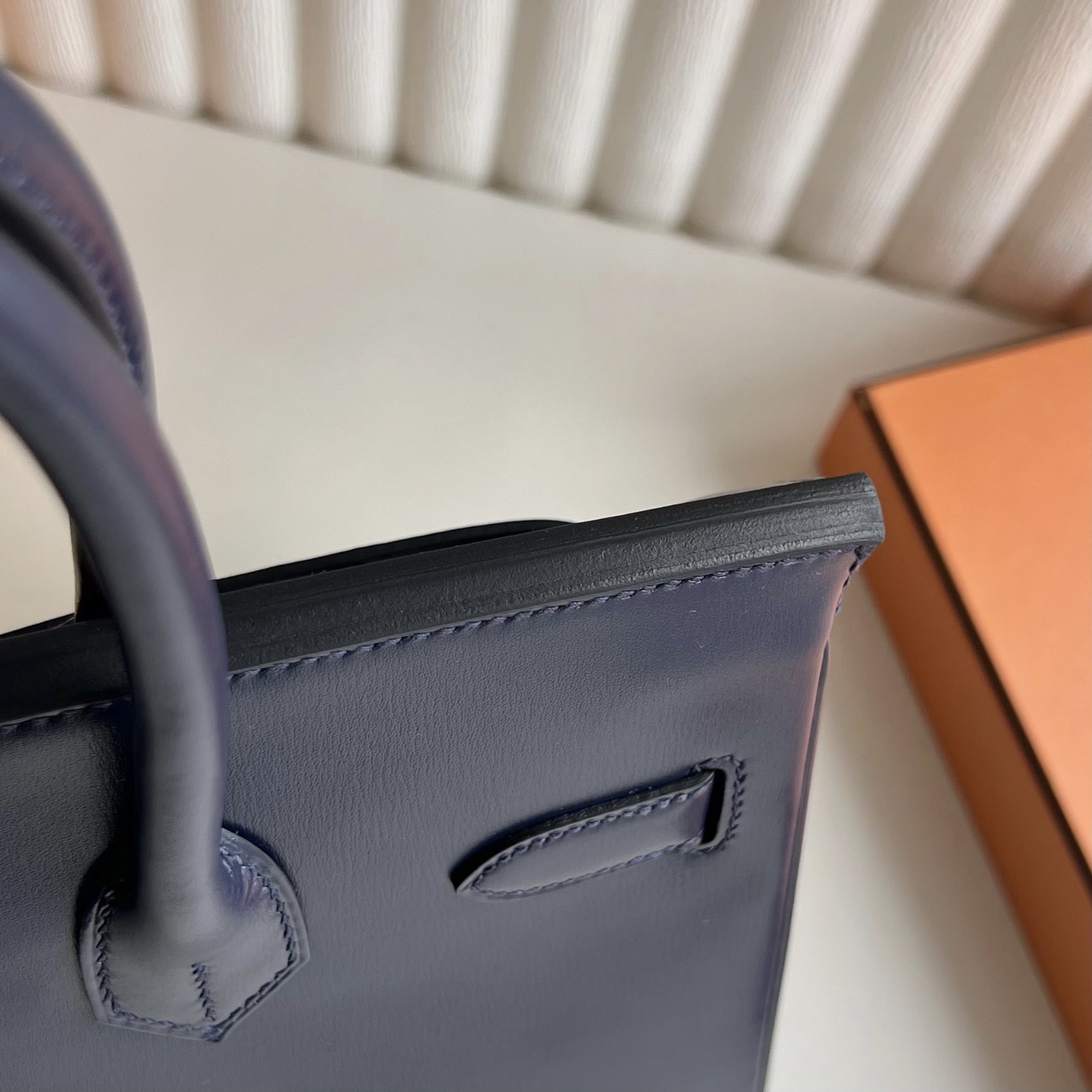 Birkin 30cm Box Color: Ck73 sapphire blue, fully handmade wax stitching Original hardware hand-engraved Silver buckle customized✈️ - Image 4