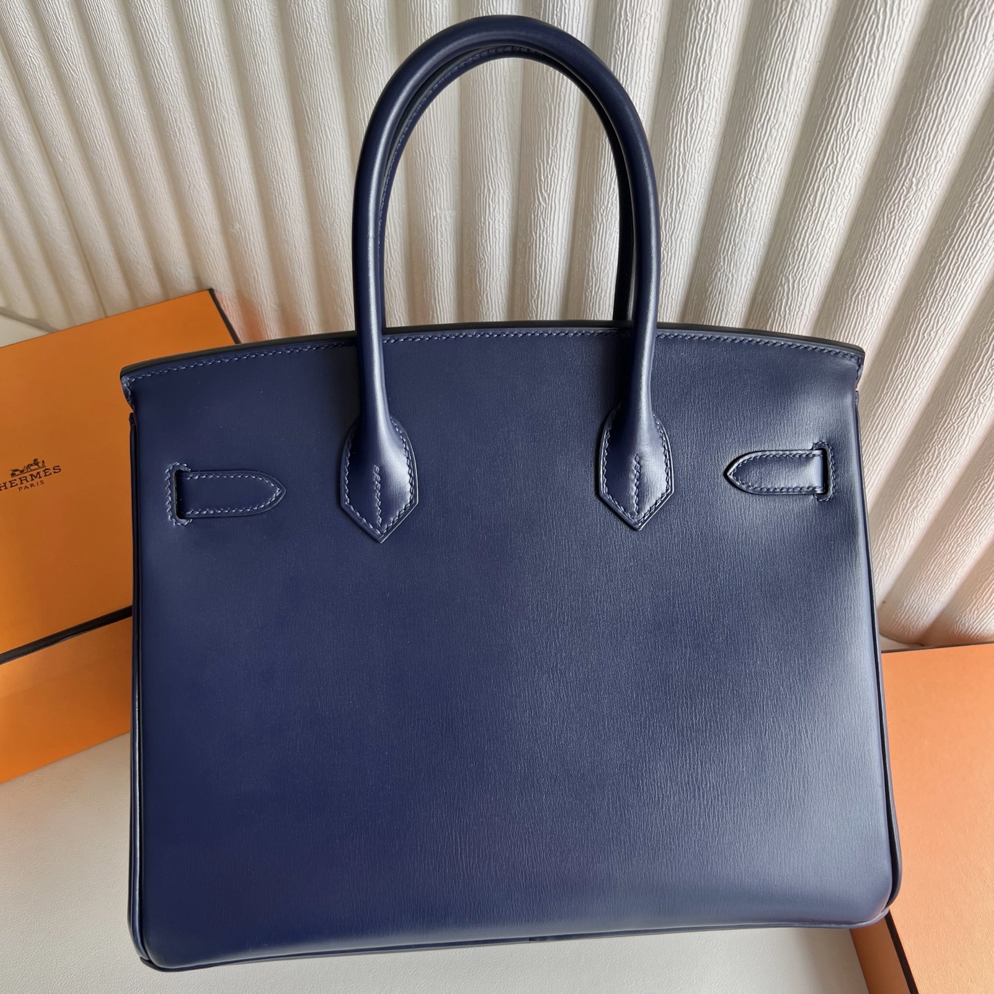 Birkin 30cm Box Color: Ck73 sapphire blue, fully handmade wax stitching Original hardware hand-engraved Silver buckle customized✈️ - Image 5