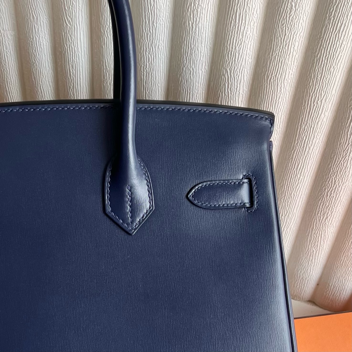 Birkin 30cm Box Color: Ck73 sapphire blue, fully handmade wax stitching Original hardware hand-engraved Silver buckle customized✈️ - Image 6