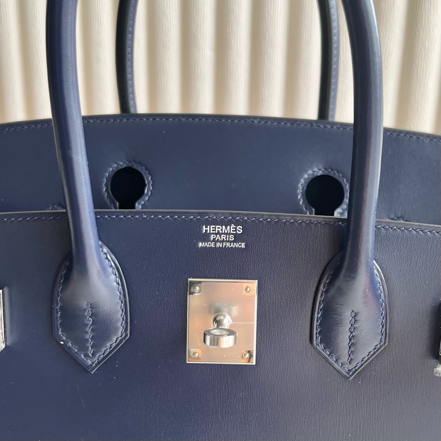 Birkin 30cm Box Color: Ck73 sapphire blue, fully handmade wax stitching Original hardware hand-engraved Silver buckle customized✈️ - Image 9