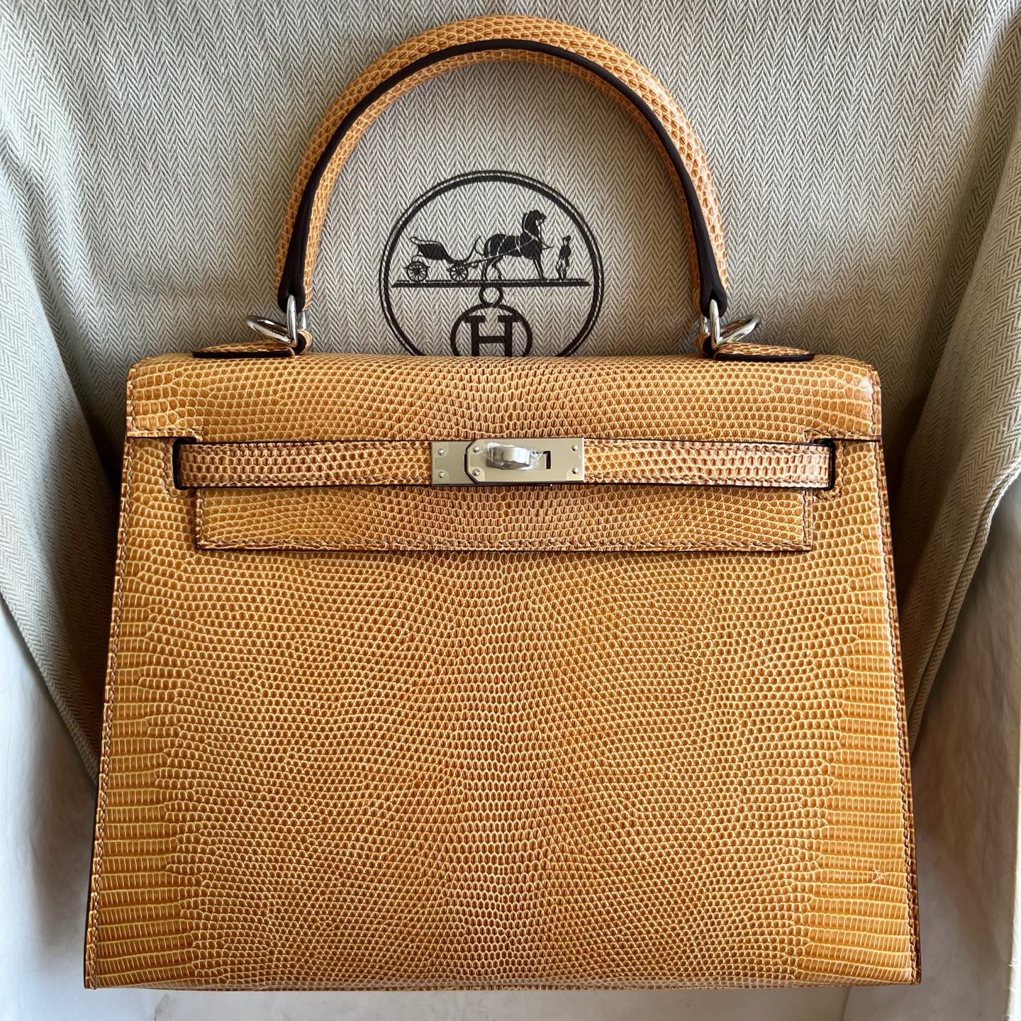Freshly baked Kelly 25cm Lizard imported lizard skin Color: 2S sesame color, silver buckle, fully handmade wax stitching Phw Stock - Image 10