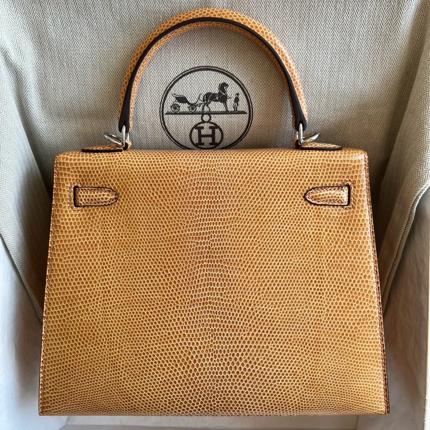 Freshly baked Kelly 25cm Lizard imported lizard skin Color: 2S sesame color, silver buckle, fully handmade wax stitching Phw Stock - Image 11