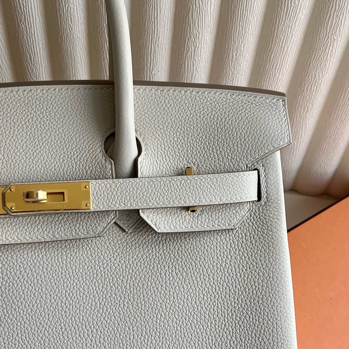 Birkin 30cm Togo Color: 10 milkshake white Craie handmade wax stitching Gold buckle customized✈️ - Image 2