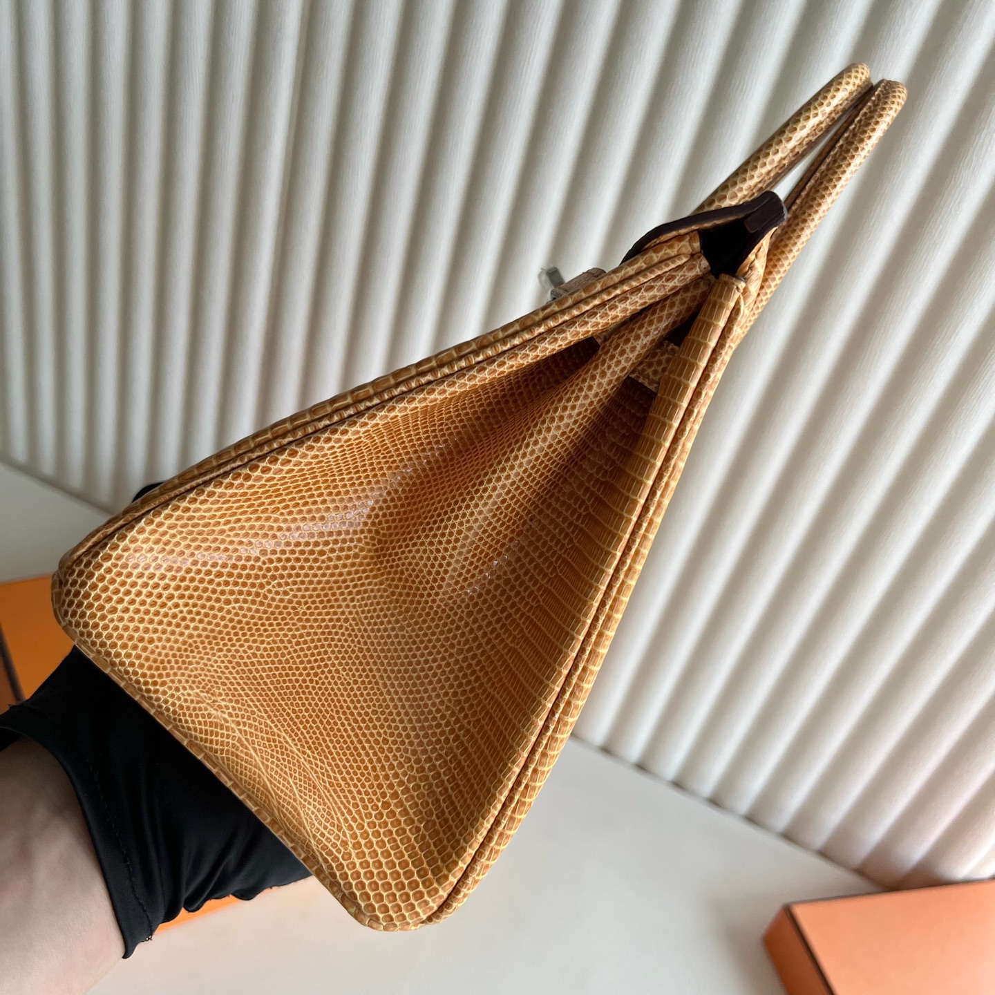 Spot Birkin 25cm Lizard imported lizard skin Color: 2S sesame color, fully handmade wax stitching Phw Stock - Image 3