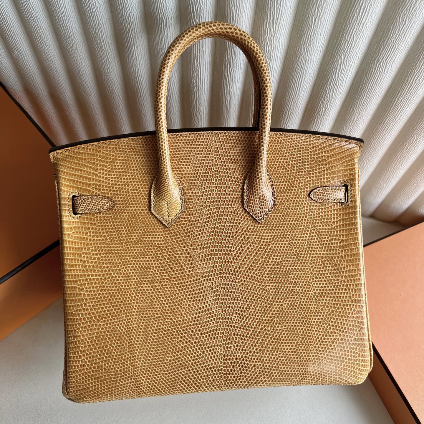 Spot Birkin 25cm Lizard imported lizard skin Color: 2S sesame color, fully handmade wax stitching Phw Stock - Image 4