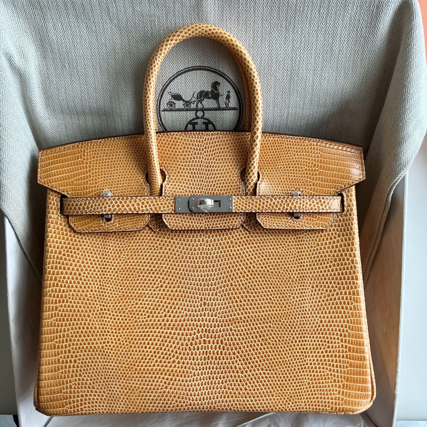 Spot Birkin 25cm Lizard imported lizard skin Color: 2S sesame color, fully handmade wax stitching Phw Stock - Image 10