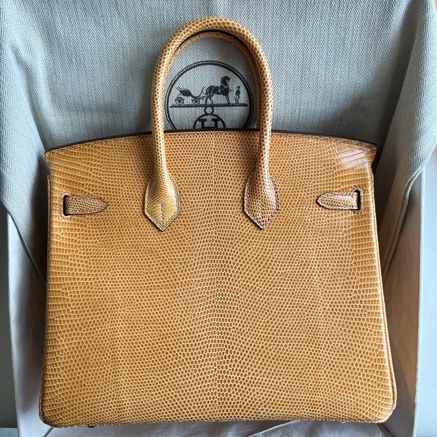 Spot Birkin 25cm Lizard imported lizard skin Color: 2S sesame color, fully handmade wax stitching Phw Stock - Image 11