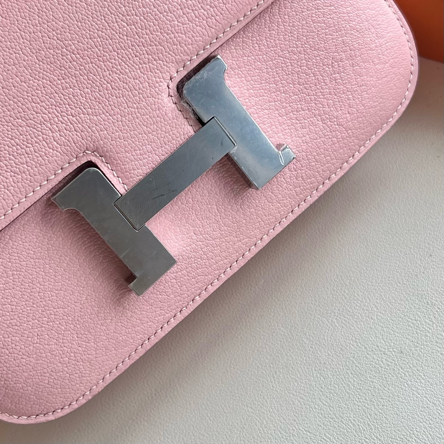 Constance 18cm Chever original imported goatskin Color: 3Q new pink Rose Sakura, fully handmade wax thread sewing Phw customized✈️ - Image 2
