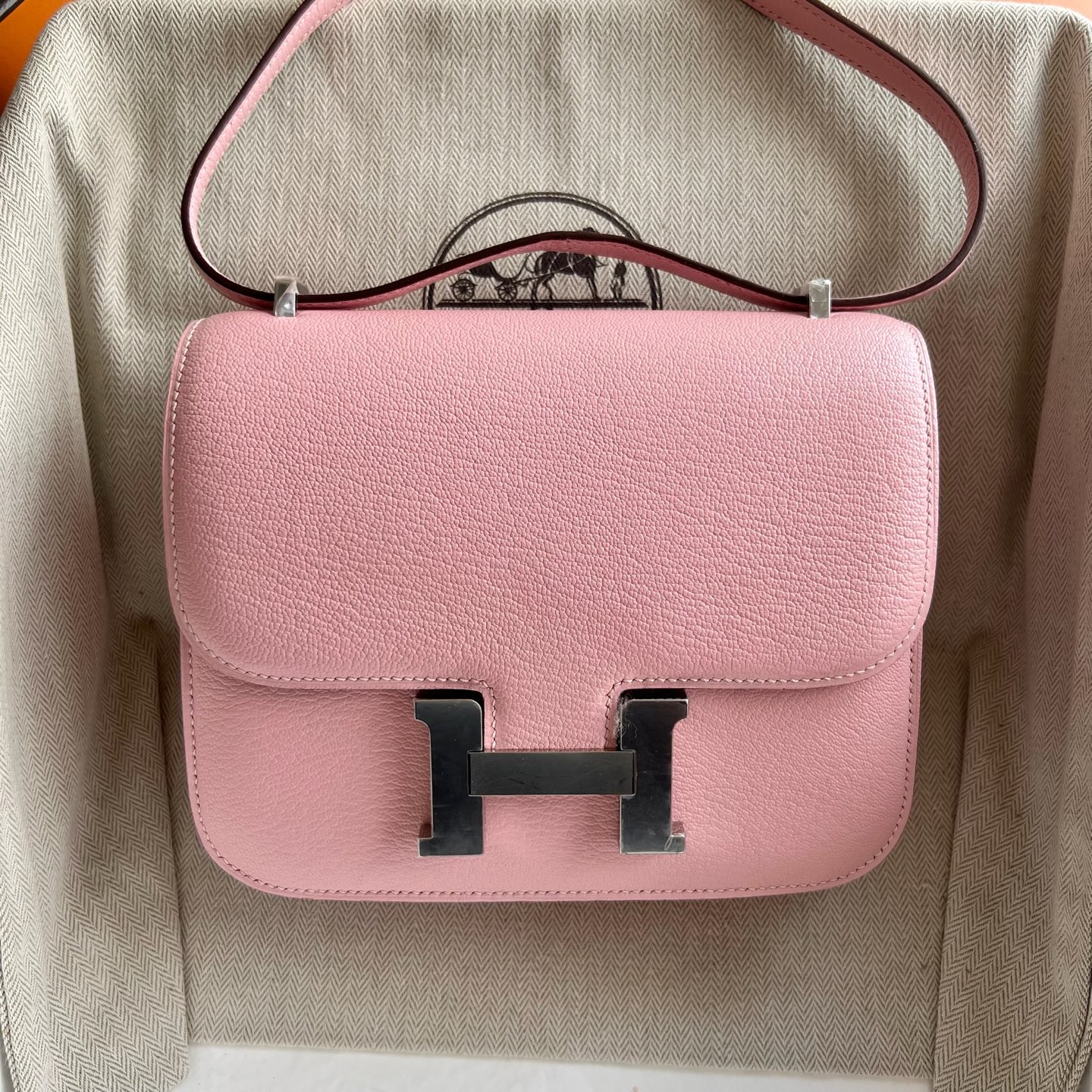 Constance 18cm Chever original imported goatskin Color: 3Q new pink Rose Sakura, fully handmade wax thread sewing Phw customized✈️ - Image 10