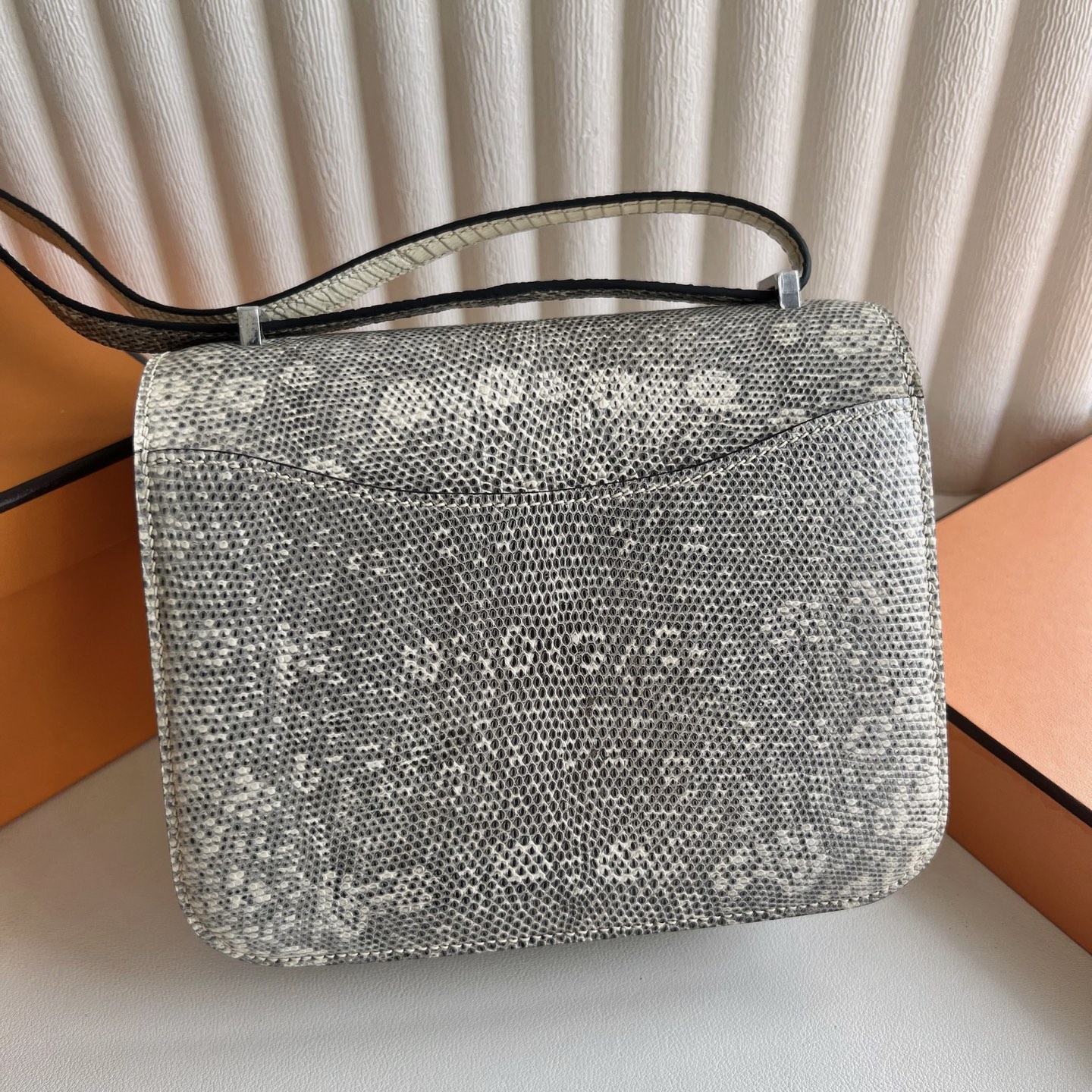 Constance 18cm Lizard original imported lizard skin Color: 1B natural ombre handmade wax thread sewing Silver buckle customized✈️ - Image 4