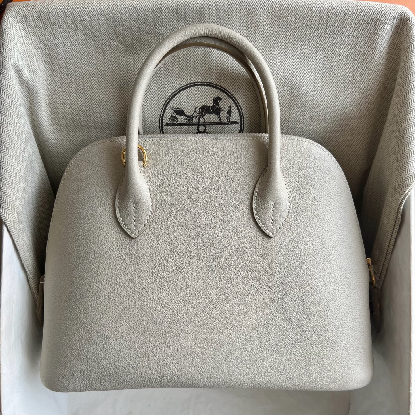 Bolide 25cm Evercolor original imported German palm print Color: 8L glacier white Beton, fully handmade wax stitching Gold buckle customized✈️ - Image 11