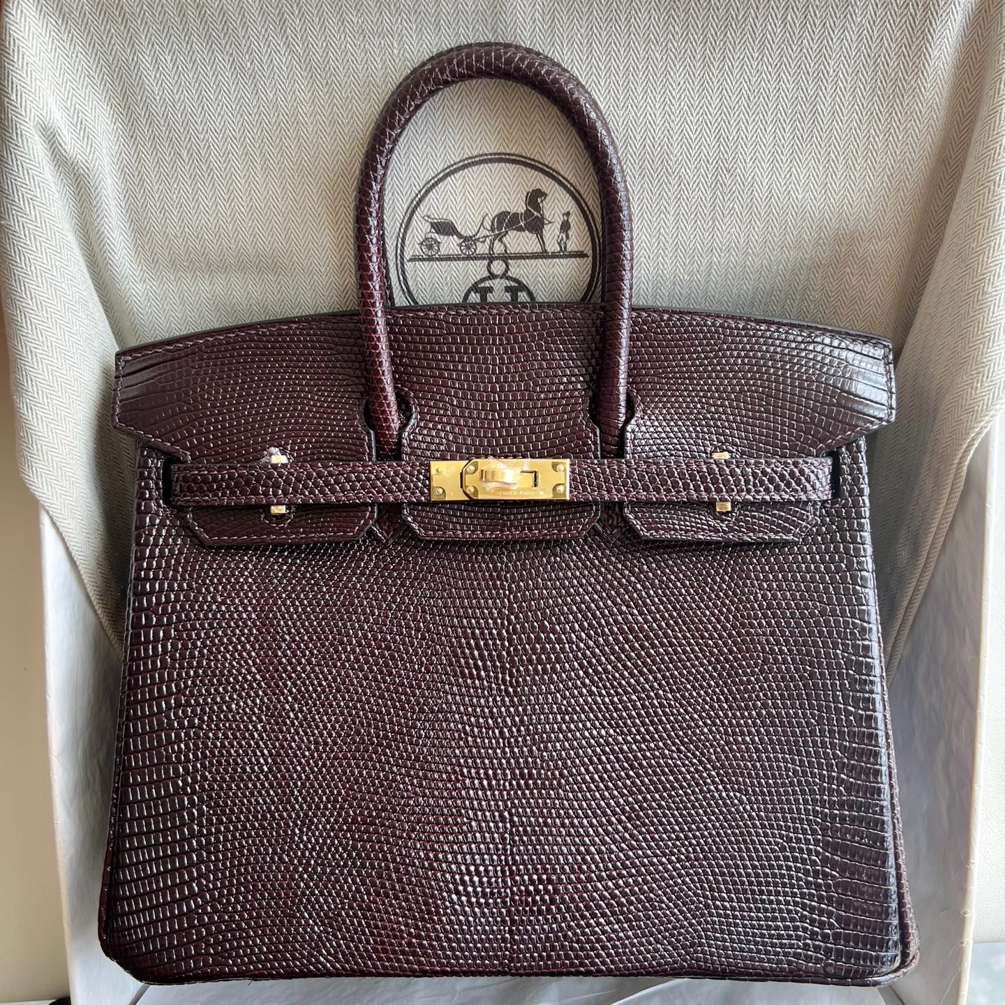 Birkin 25cm Lizard imported lizard skin Color: 41 Havane, gold buckle, handmade wax stitching Ghw customized✈️ - Image 10