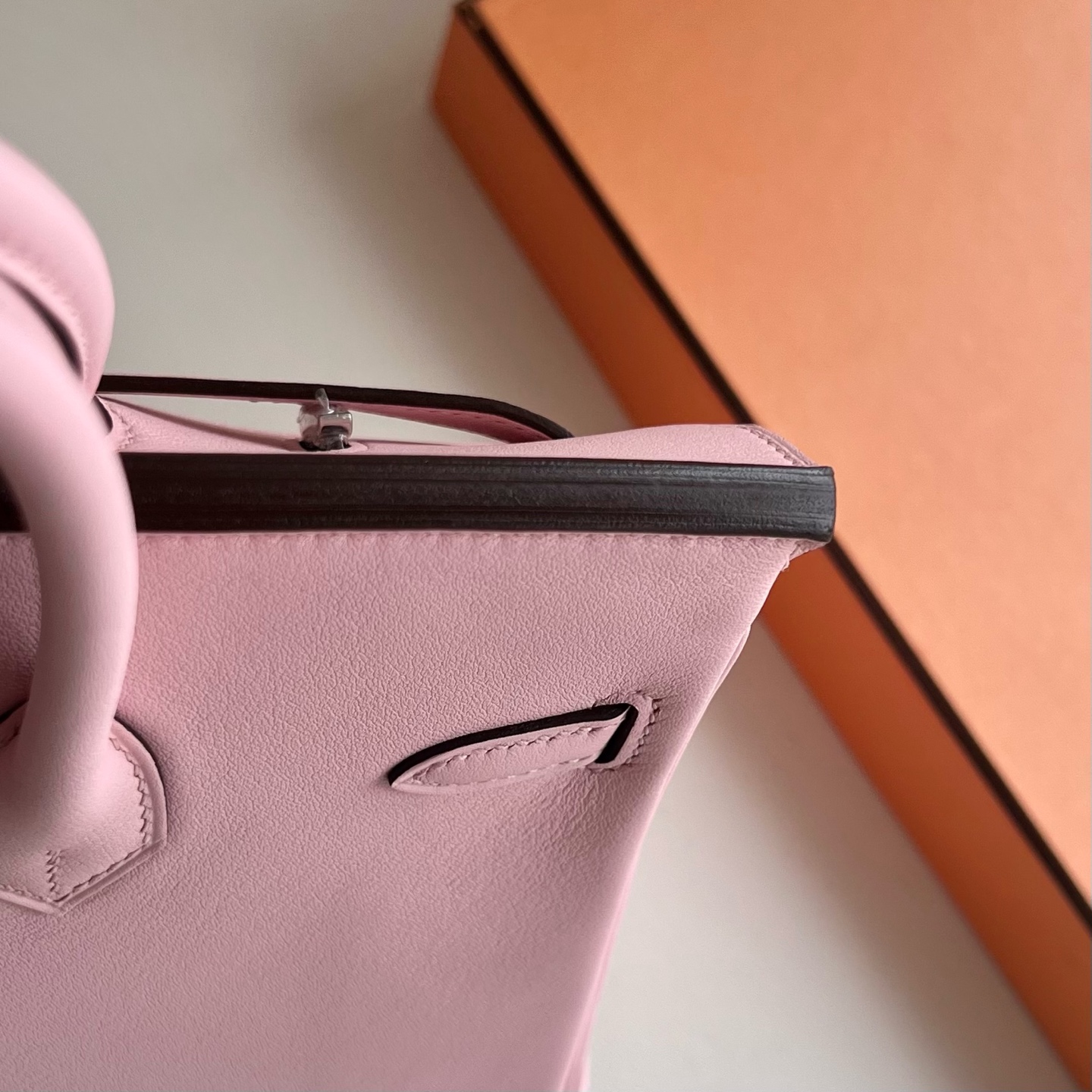 Birkin 25cm Swift Color: 3Q new pink Rose Sakura silver buckle fully handmade wax stitching Original hardware hand-engraved Phw customized✈️ - Image 4