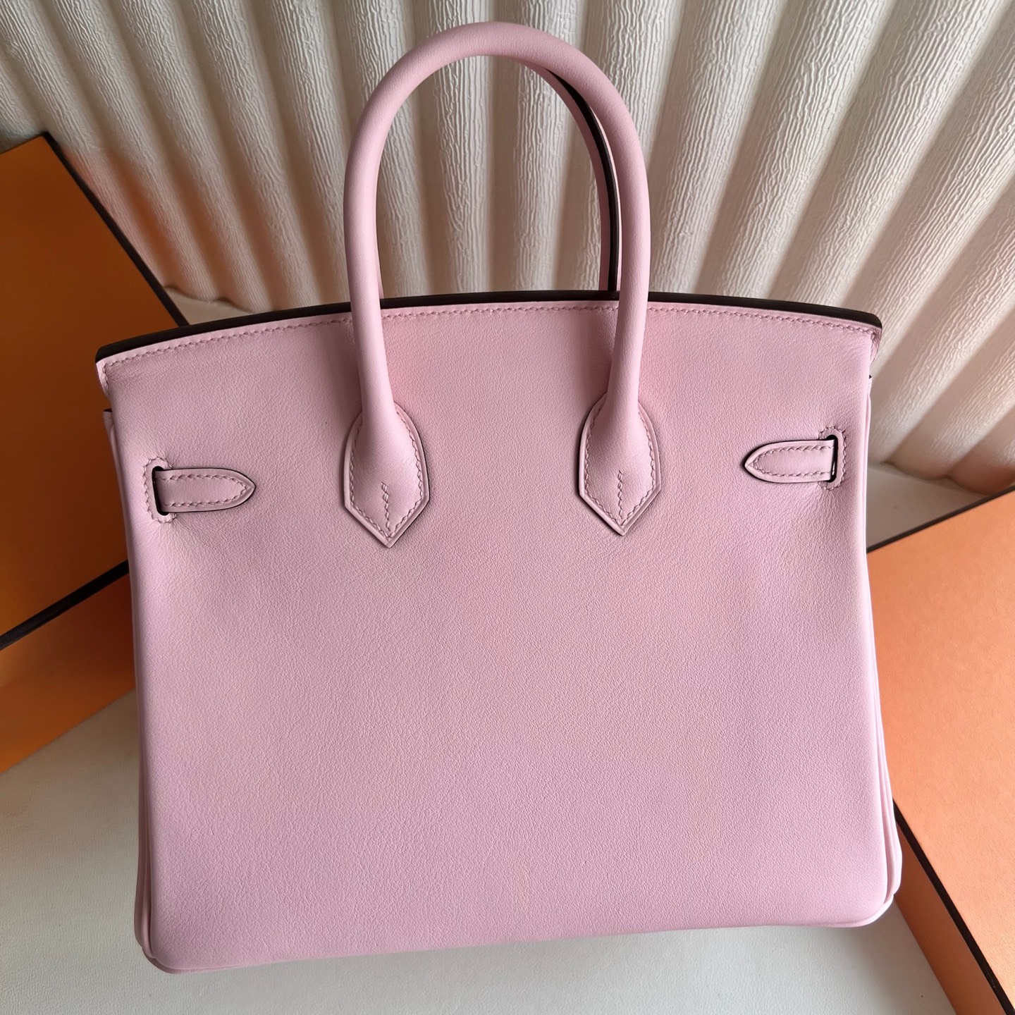 Birkin 25cm Swift Color: 3Q new pink Rose Sakura silver buckle fully handmade wax stitching Original hardware hand-engraved Phw customized✈️ - Image 5