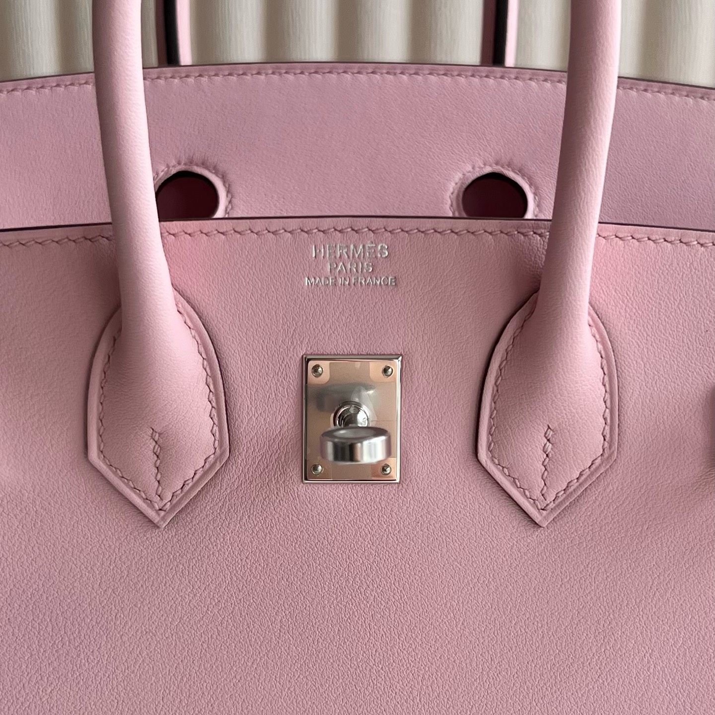 Birkin 25cm Swift Color: 3Q new pink Rose Sakura silver buckle fully handmade wax stitching Original hardware hand-engraved Phw customized✈️ - Image 9