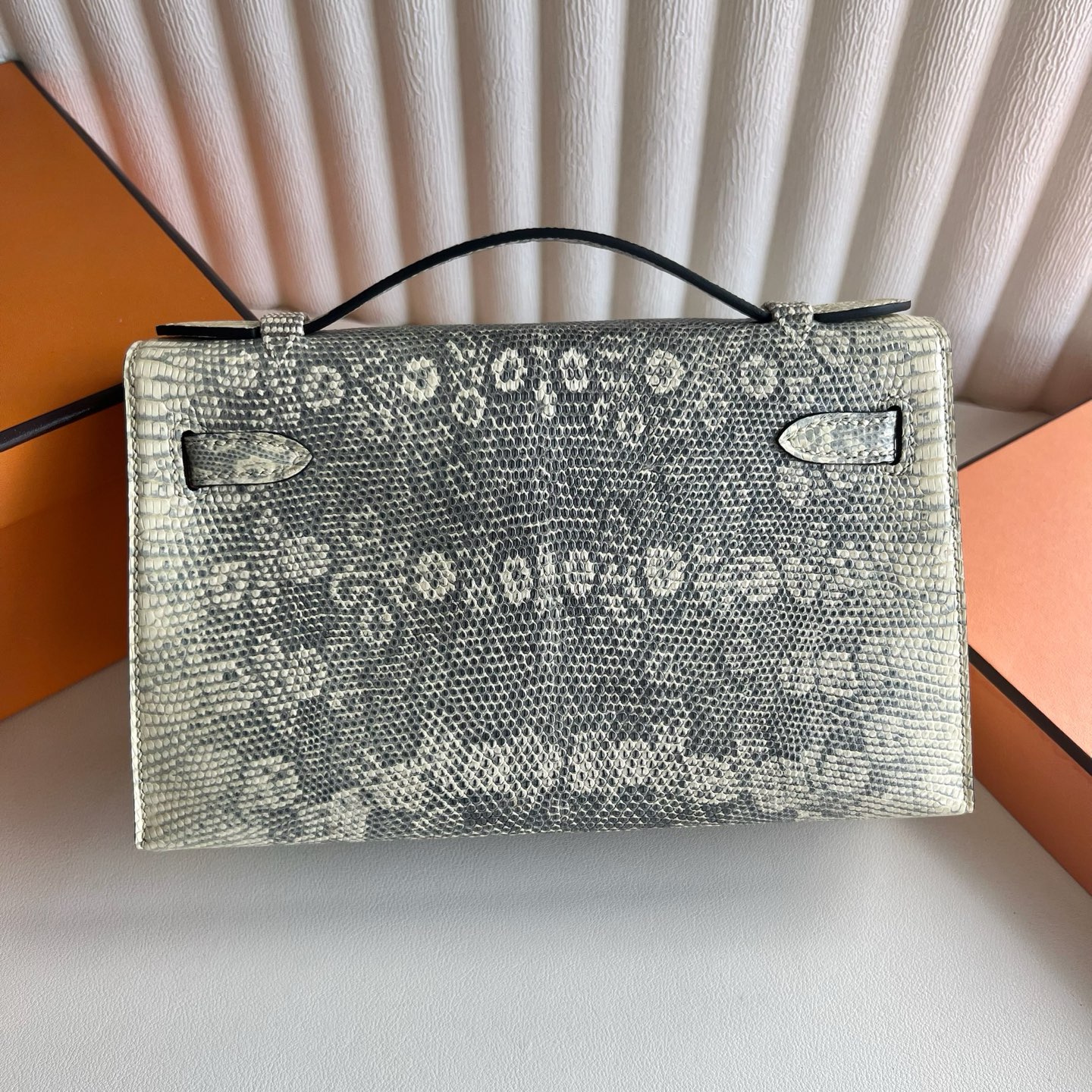 MiniKelly Pochette 22cm Lizard imported lizard skin Color: 1B natural color, gold buckle, fully handmade wax stitching, customized✈️ - Image 4