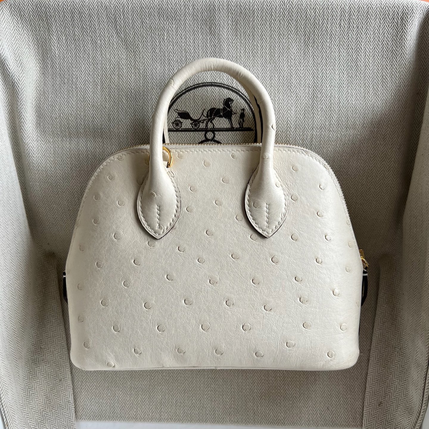 Mini Bolide 20cm Ostrich original imported kk ostrich leather Color: I2 cream white Nata fully handmade wax thread sewing Gold buckle customized✈️ - Image 11