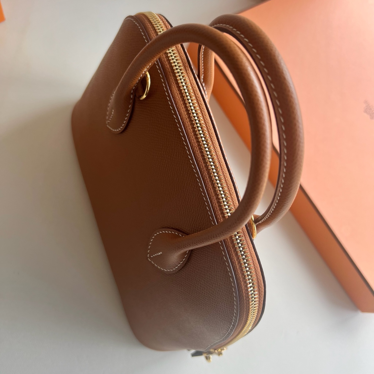 Bolide 25cm Epsom Color: Ck37 golden brown Gold Fully handmade wax thread sewing Gold buckle customized✈️ - Image 3