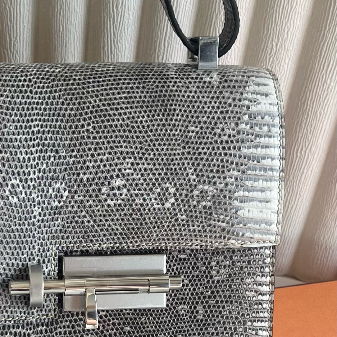 Verrou 21cm Lizard imported lizard skin Color: 1B Ombre natural color, fully handmade wax stitching Silver buckle customized✈️ - Image 2