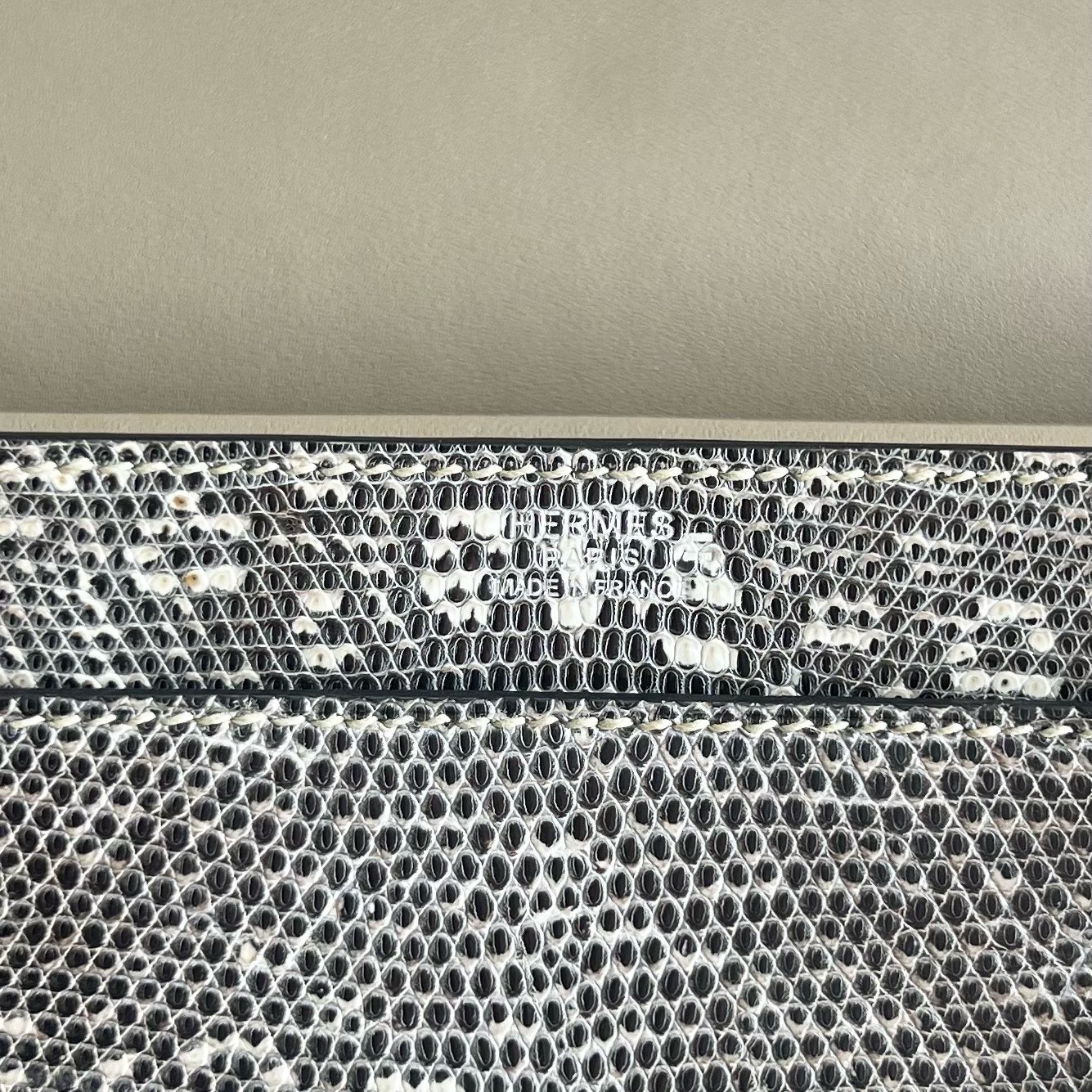 Verrou 21cm Lizard imported lizard skin Color: 1B Ombre natural color, fully handmade wax stitching Silver buckle customized✈️ - Image 8