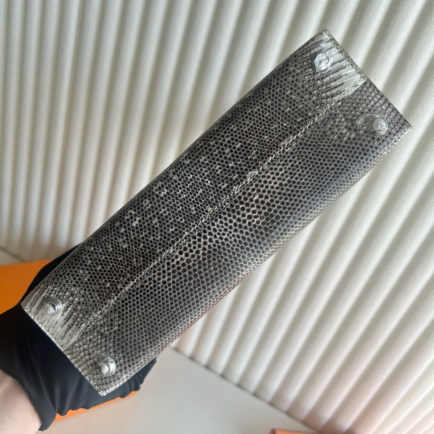 Verrou 21cm Lizard imported lizard skin Color: 1B Ombre natural color, fully handmade wax stitching Silver buckle customized✈️ - Image 10