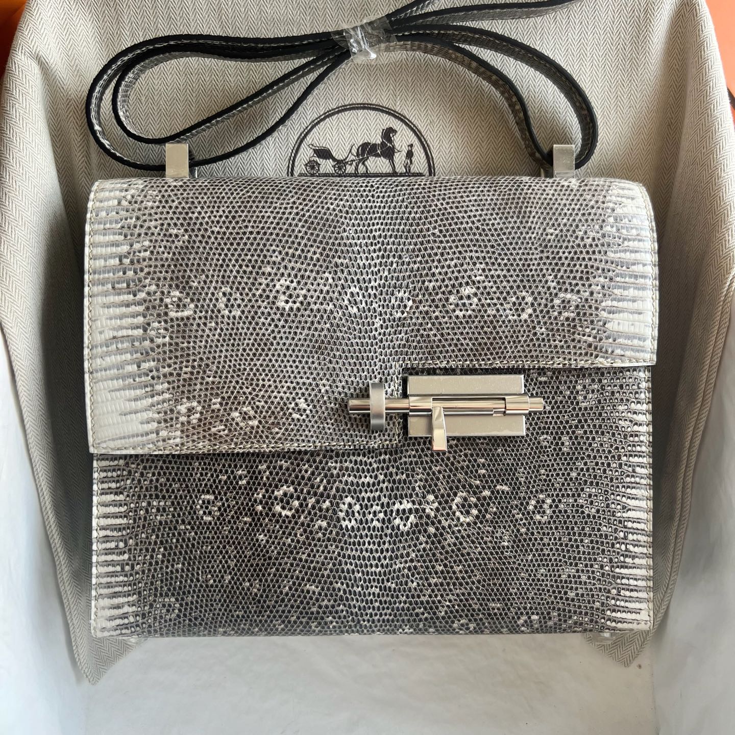 Verrou 21cm Lizard imported lizard skin Color: 1B Ombre natural color, fully handmade wax stitching Silver buckle customized✈️ - Image 11