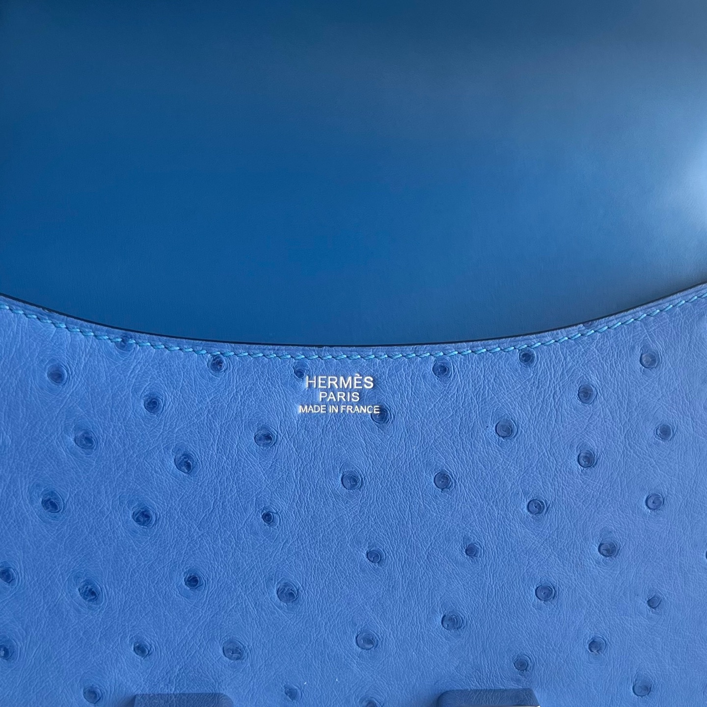Constance 24cm single layer mirror model🪞Ostrich Color: O7 cornflower blue, fully handmade wax stitching Silver buckle customized✈️ - Image 8