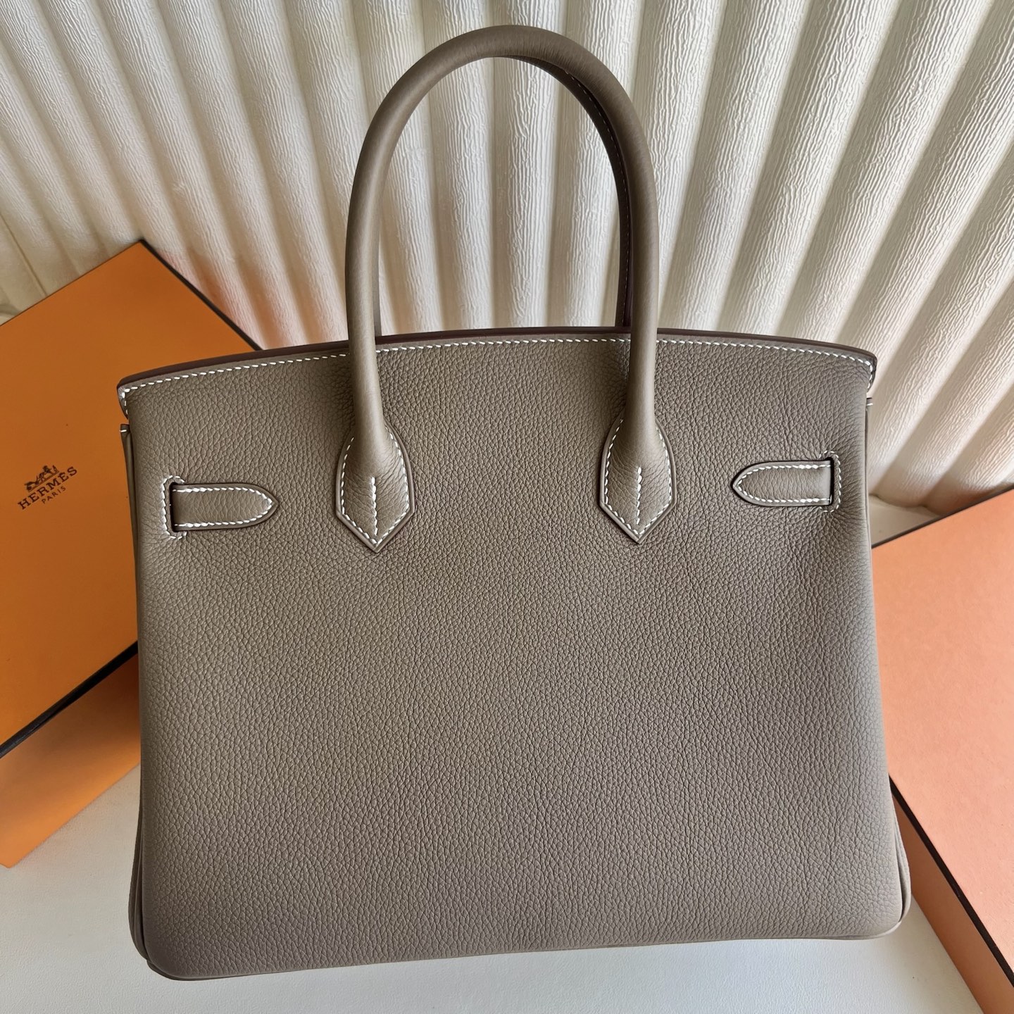 Birkin 30cm Togo original calfskin imported from Germany Color: Ck18 elephant gray Etoupe fully handmade wax stitching Original hardware hand-engraved Silver buckle customized✈️ - Image 5