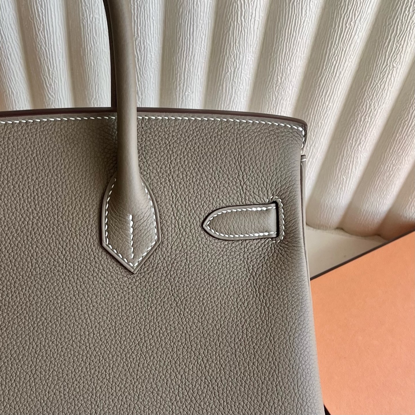 Birkin 30cm Togo original calfskin imported from Germany Color: Ck18 elephant gray Etoupe fully handmade wax stitching Original hardware hand-engraved Silver buckle customized✈️ - Image 6