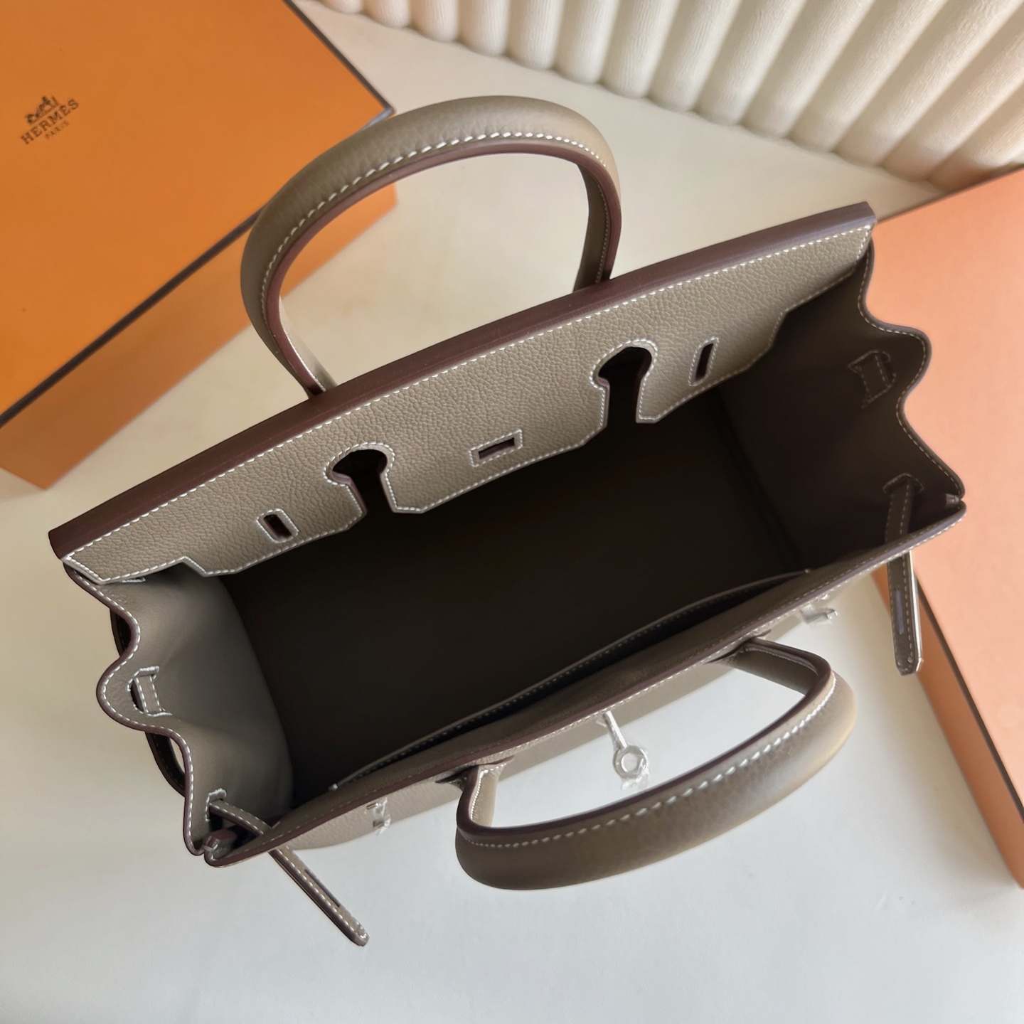 Birkin 30cm Togo original calfskin imported from Germany Color: Ck18 elephant gray Etoupe fully handmade wax stitching Original hardware hand-engraved Silver buckle customized✈️ - Image 7