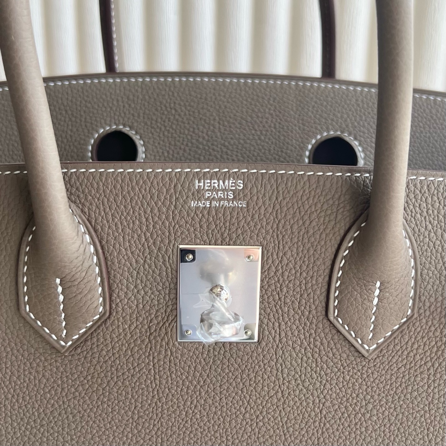 Birkin 30cm Togo original calfskin imported from Germany Color: Ck18 elephant gray Etoupe fully handmade wax stitching Original hardware hand-engraved Silver buckle customized✈️ - Image 9