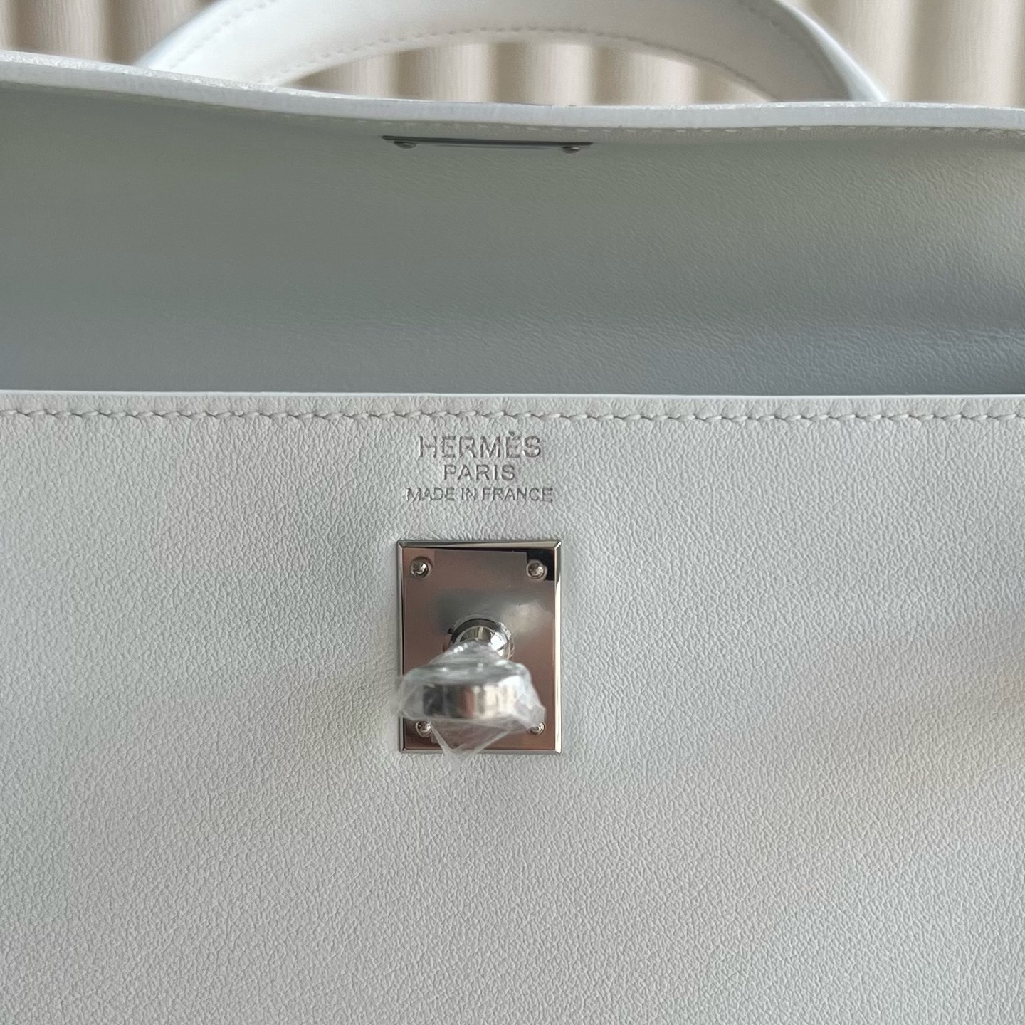 Kelly 25cm Swift original imported plain leather Color: 01 pure white, white silver buckle, fully handmade wax stitching Silver buckle customized✈️ - Image 8