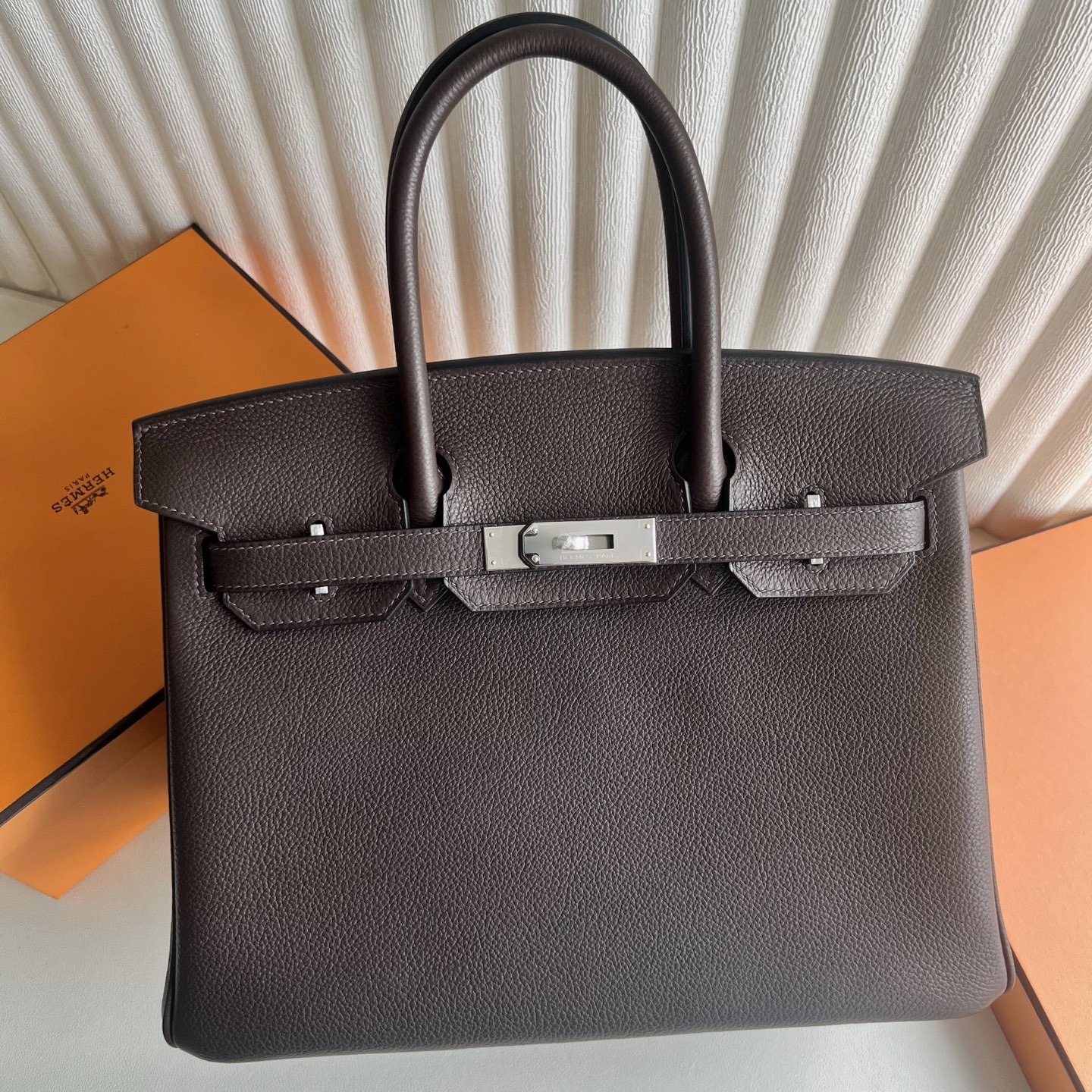 Birkin 30cm Barenia grain saddle leather Color: Ck46 ebony color Ebene silver buckle fully handmade wax stitching Phw customized✈️