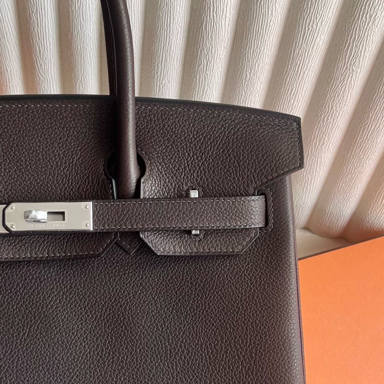 Birkin 30cm Barenia grain saddle leather Color: Ck46 ebony color Ebene silver buckle fully handmade wax stitching Phw customized✈️ - Image 2