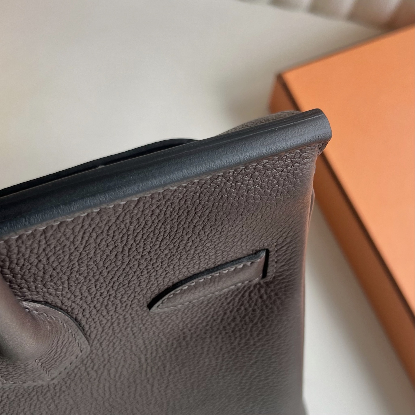 Birkin 30cm Barenia grain saddle leather Color: Ck46 ebony color Ebene silver buckle fully handmade wax stitching Phw customized✈️ - Image 4