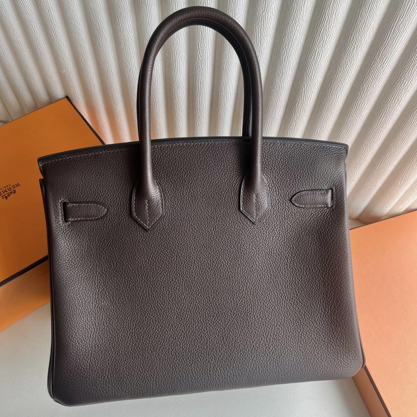Birkin 30cm Barenia grain saddle leather Color: Ck46 ebony color Ebene silver buckle fully handmade wax stitching Phw customized✈️ - Image 5