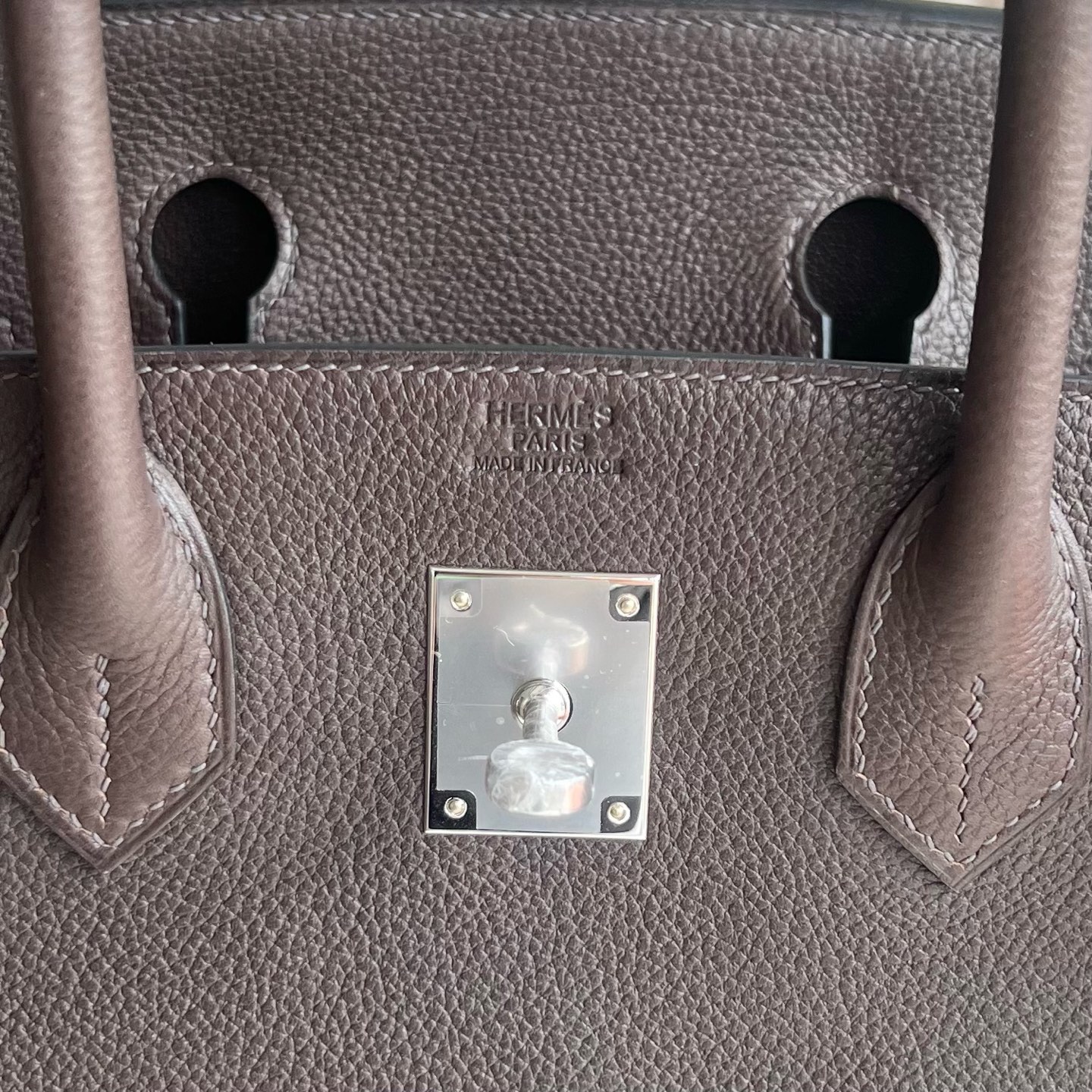 Birkin 30cm Barenia grain saddle leather Color: Ck46 ebony color Ebene silver buckle fully handmade wax stitching Phw customized✈️ - Image 8